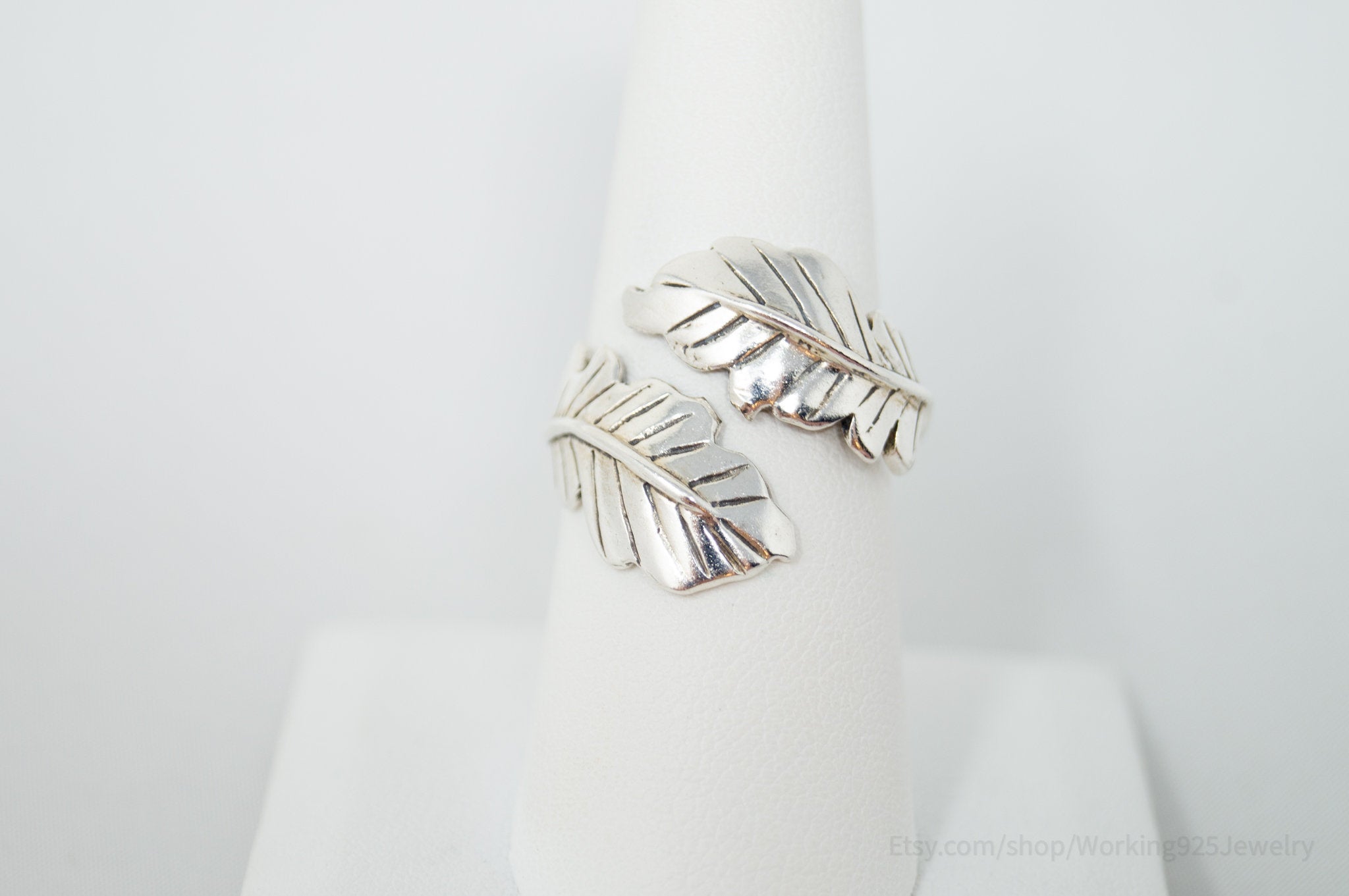 Vintage Floral Leaf Wrap Plant Lover Sterling Silver Ring - Sz 8