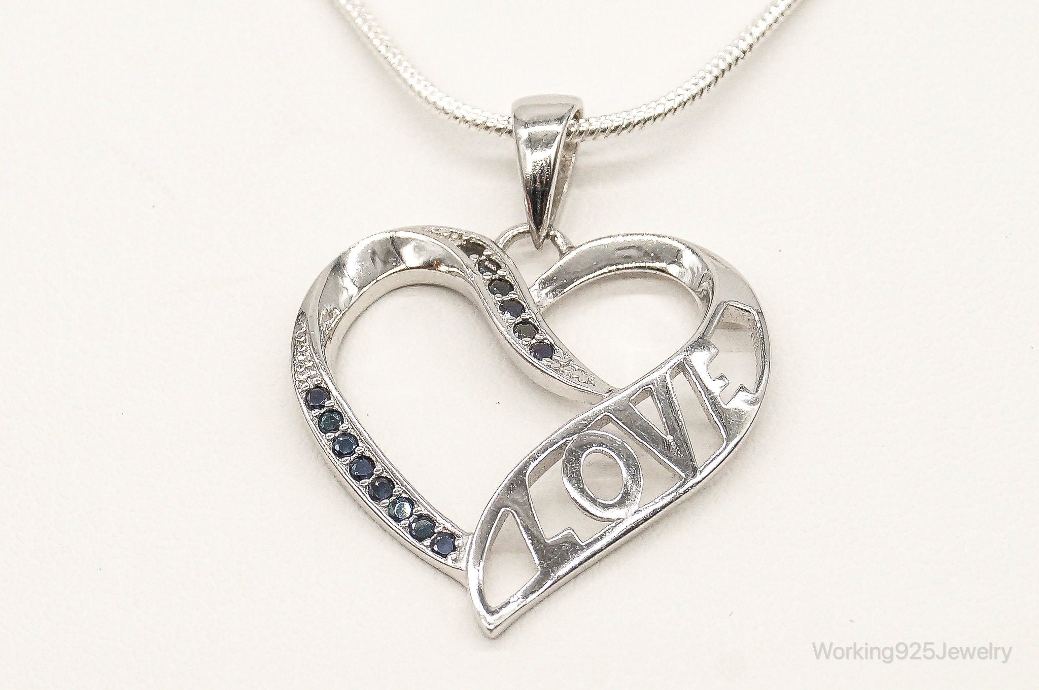 Sapphire Heart "LOVE" Sterling Silver Necklace