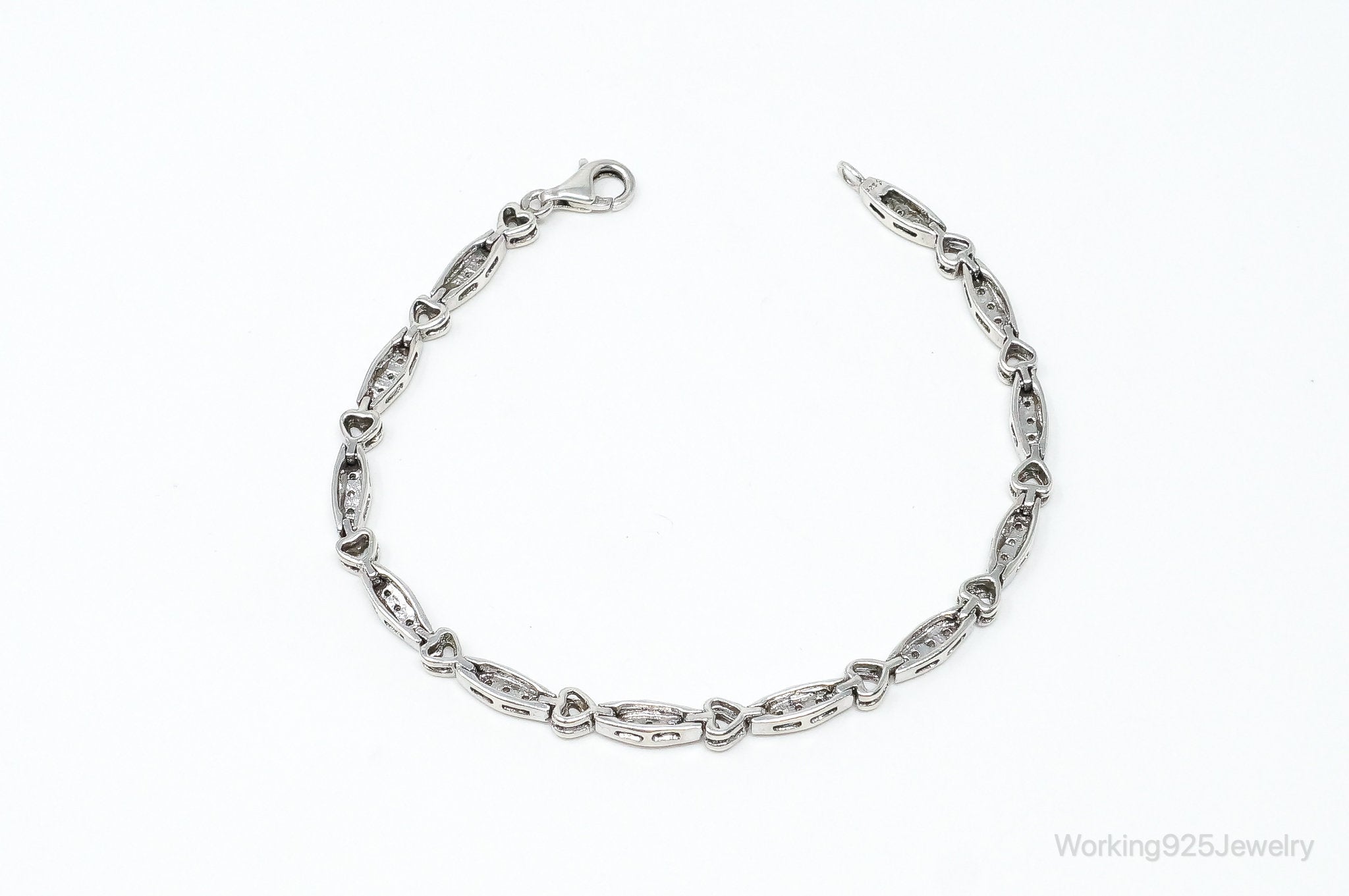 Vintage Diamonds Linked Hearts Sterling Silver Bracelet