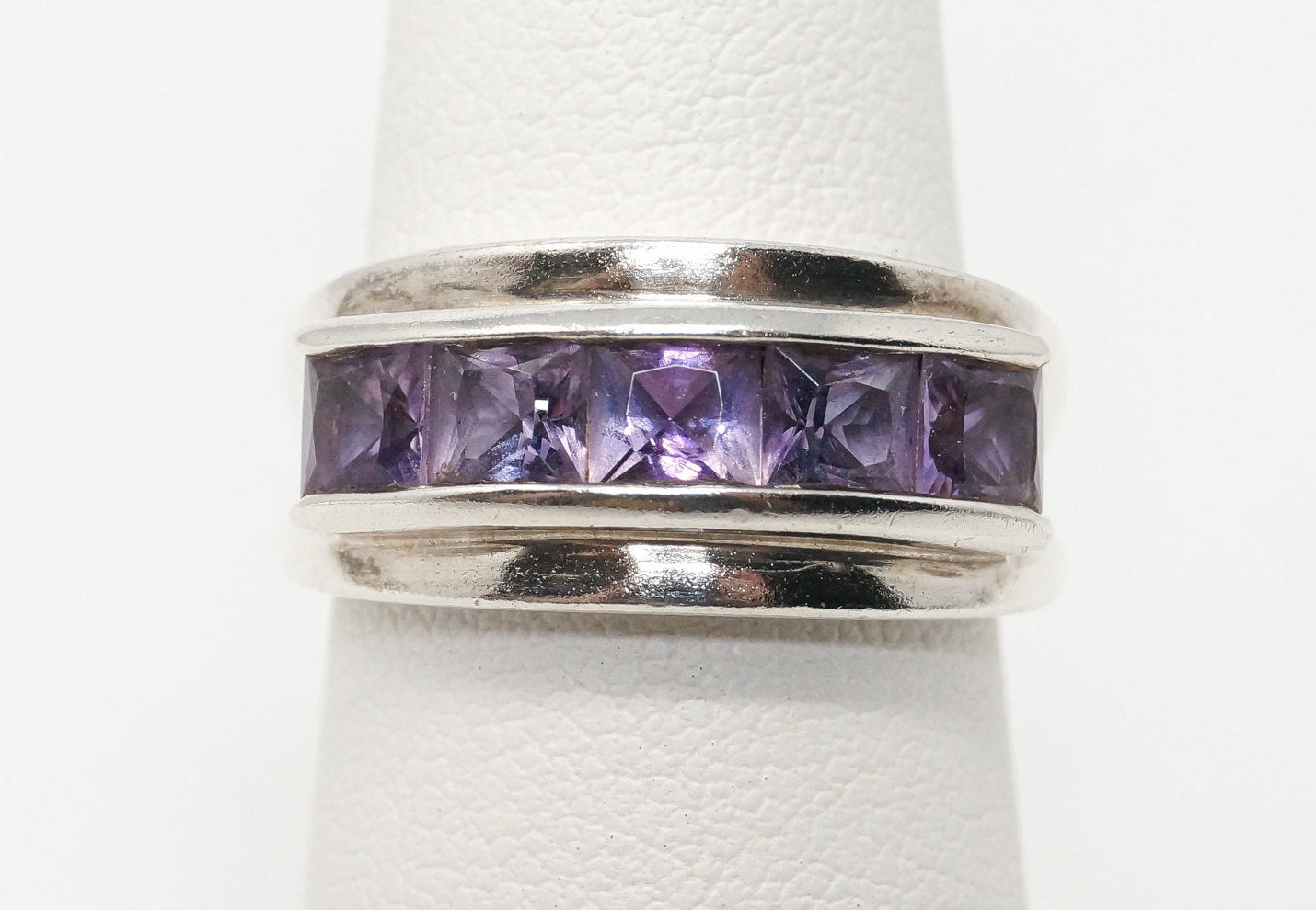 Vintage Art Deco Amethyst Sterling Silver Ring - Sz 6