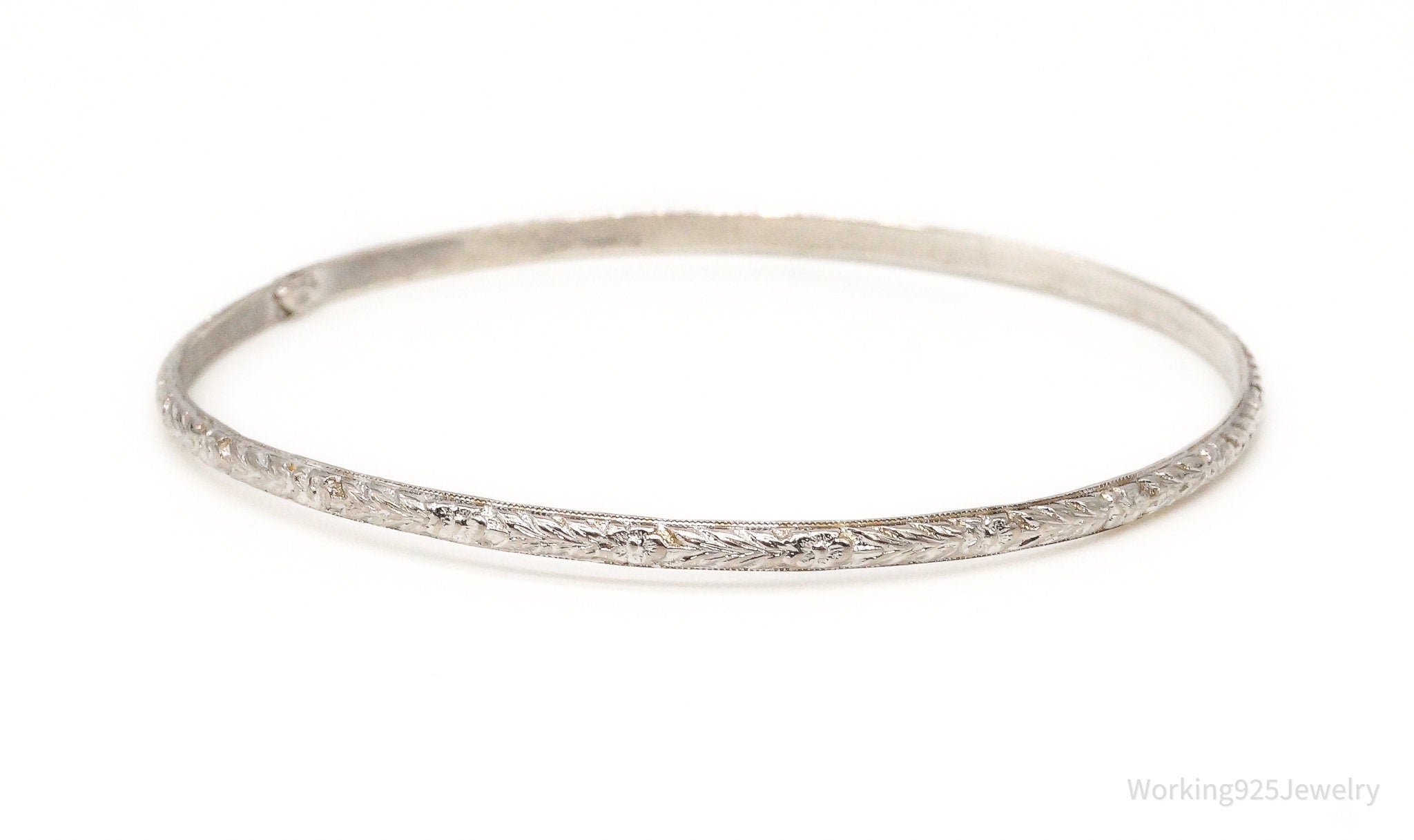 Antique Sterling Silver Flowers Floral Bangle Bracelet