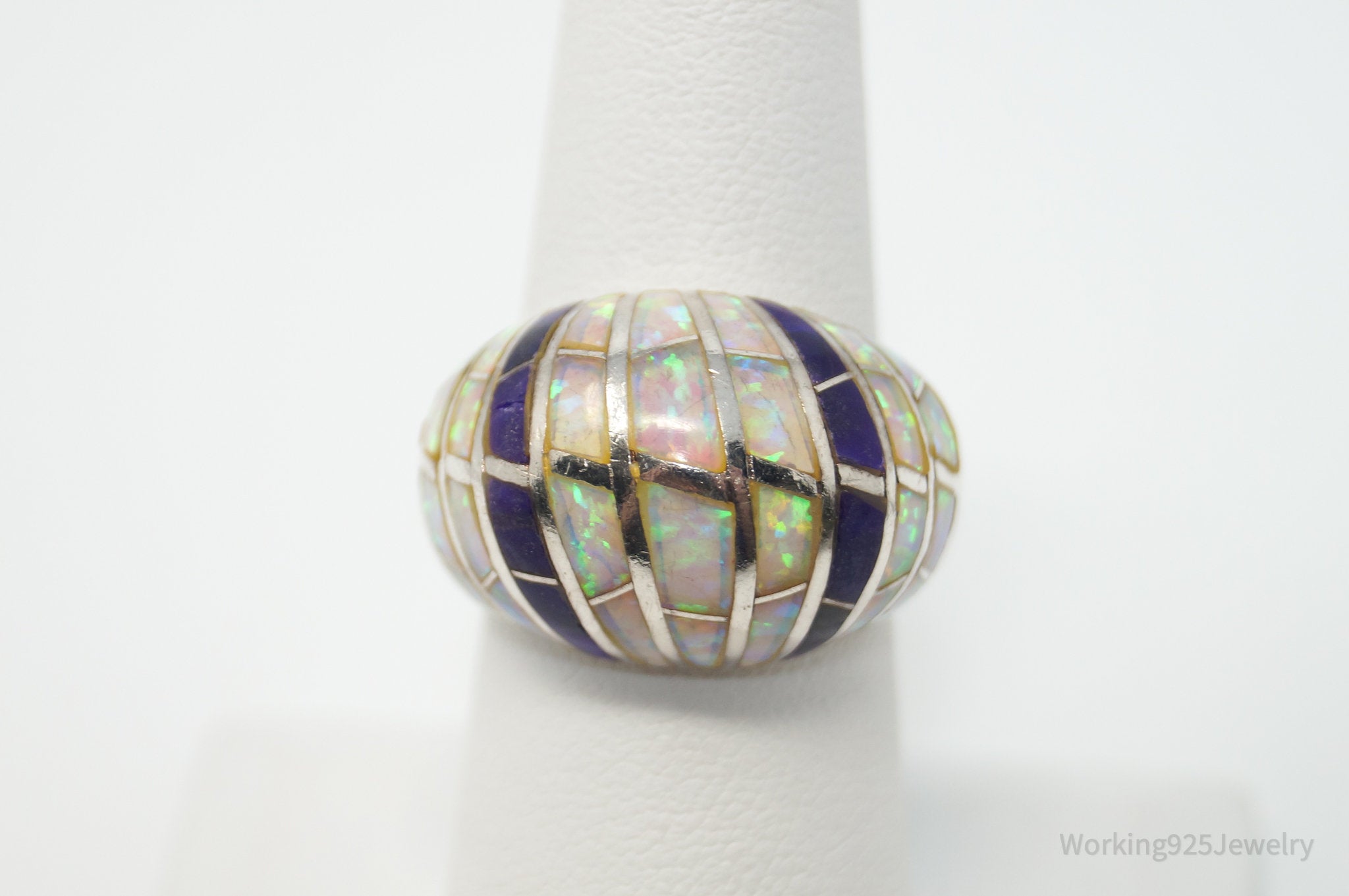 Vintage Art Deco Amethyst Opal Sterling Silver Statement Ring - Size 7.25