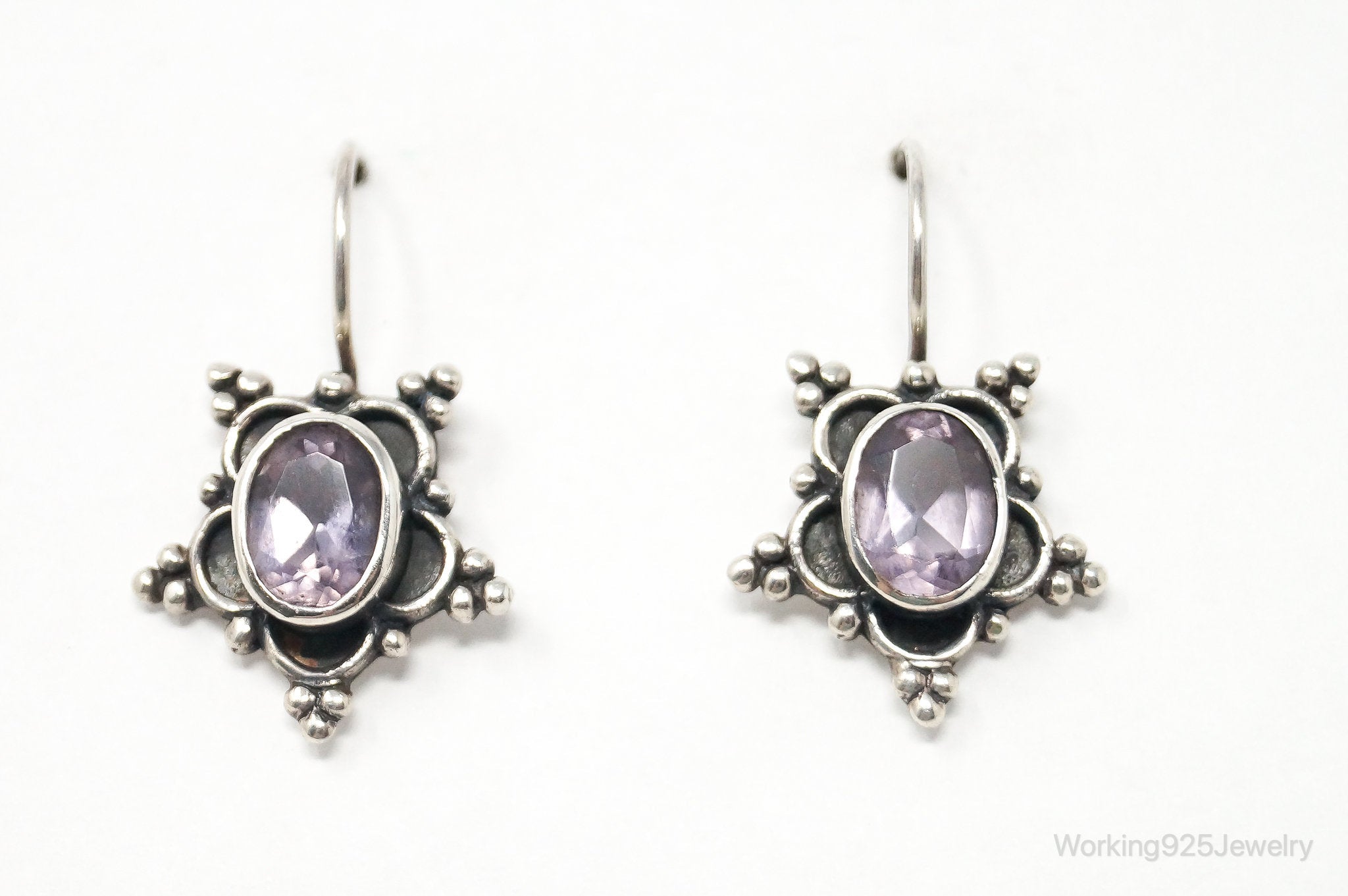 Vintage Amethyst Bali Design Sterling Silver Earrings