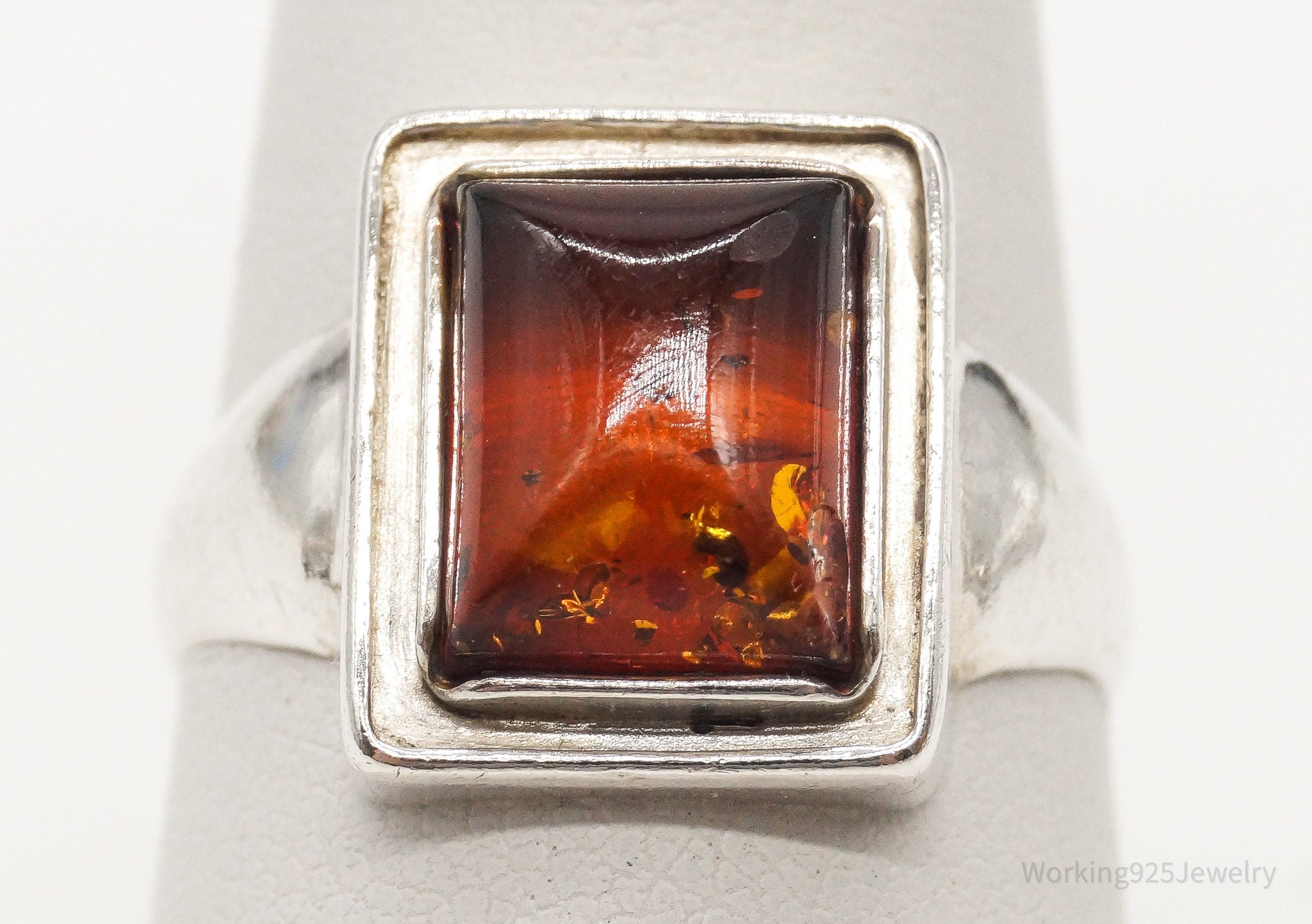 Vintage Amber Sterling Silver Ring - Size 8.25