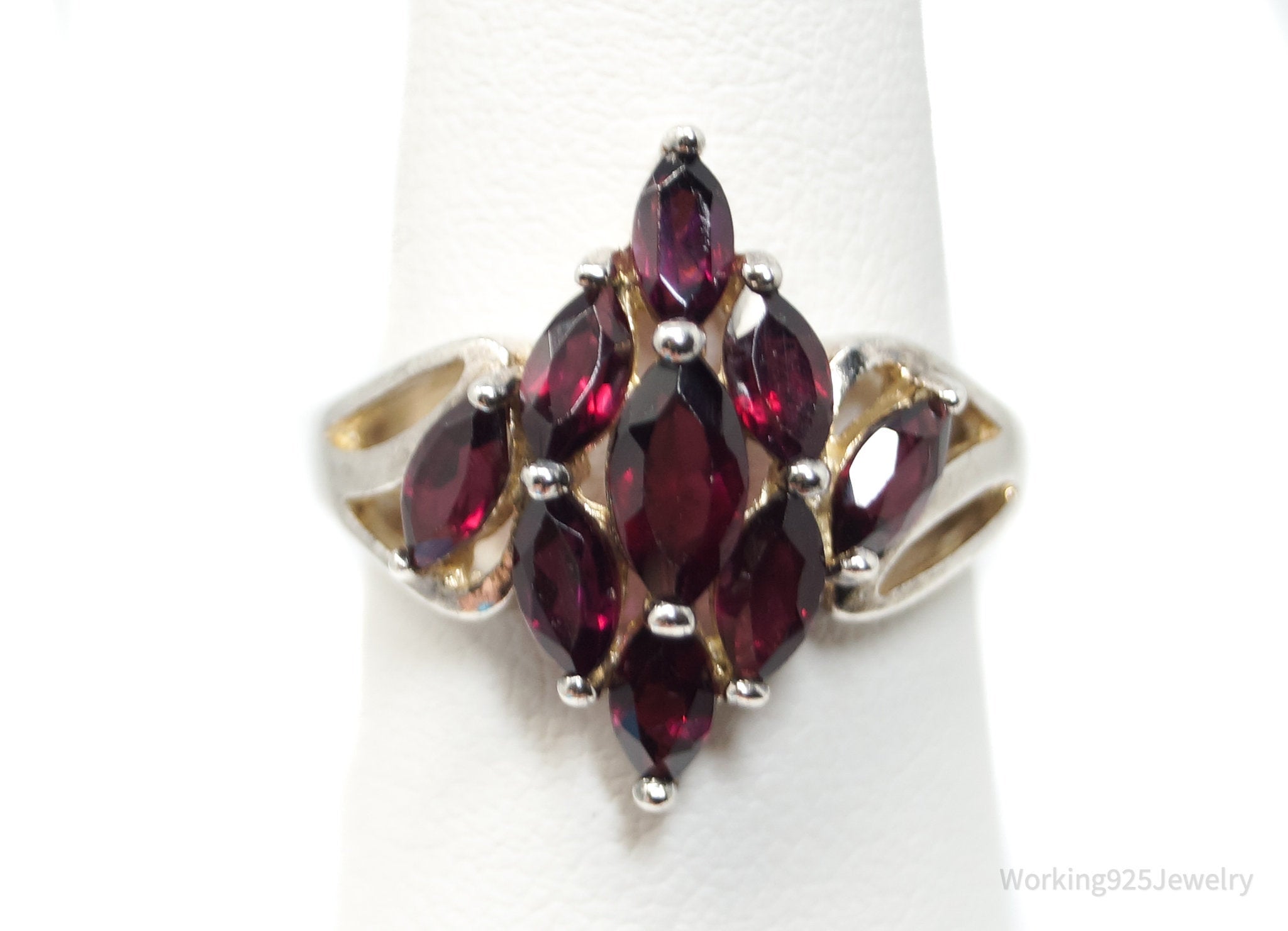 Vintage Art Deco Wine Color Garnet Sterling Silver Cocktail Ring - Size 8