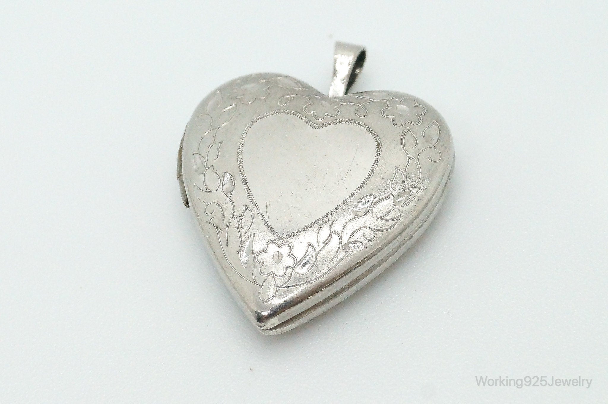 Antique Sterling Silver Secret Picture Heart Locket Pendant