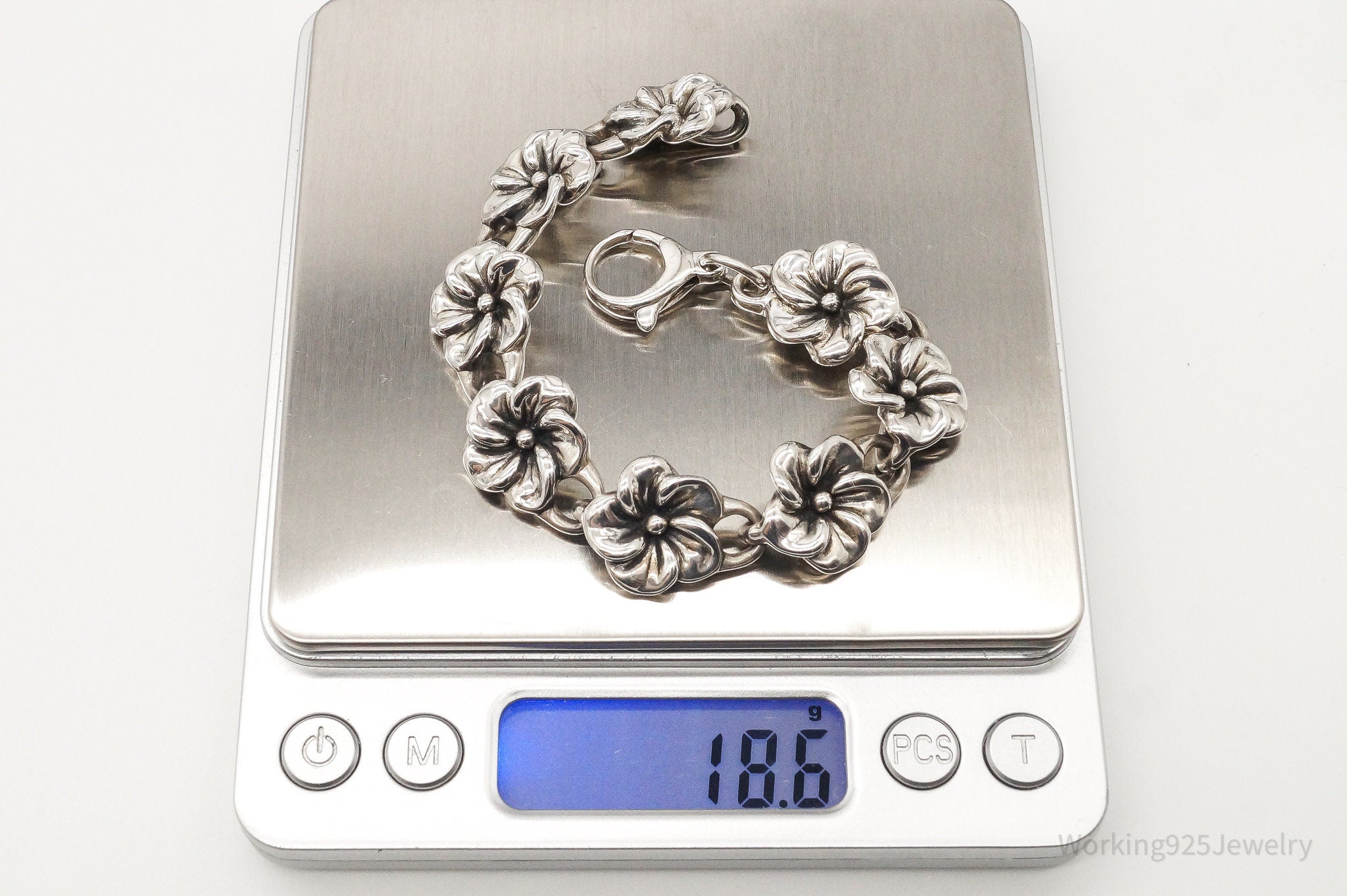 Vintage Blooming Flowers Sterling Silver Bracelet