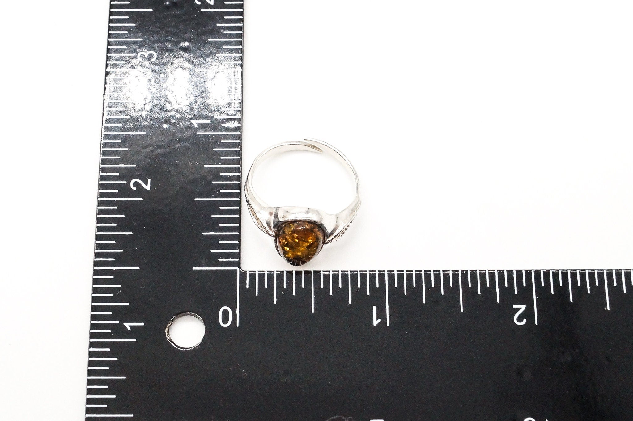 Vintage Designer PS Amber Modernist Sterling Silver Ring - Sz 7.5 Adjustable