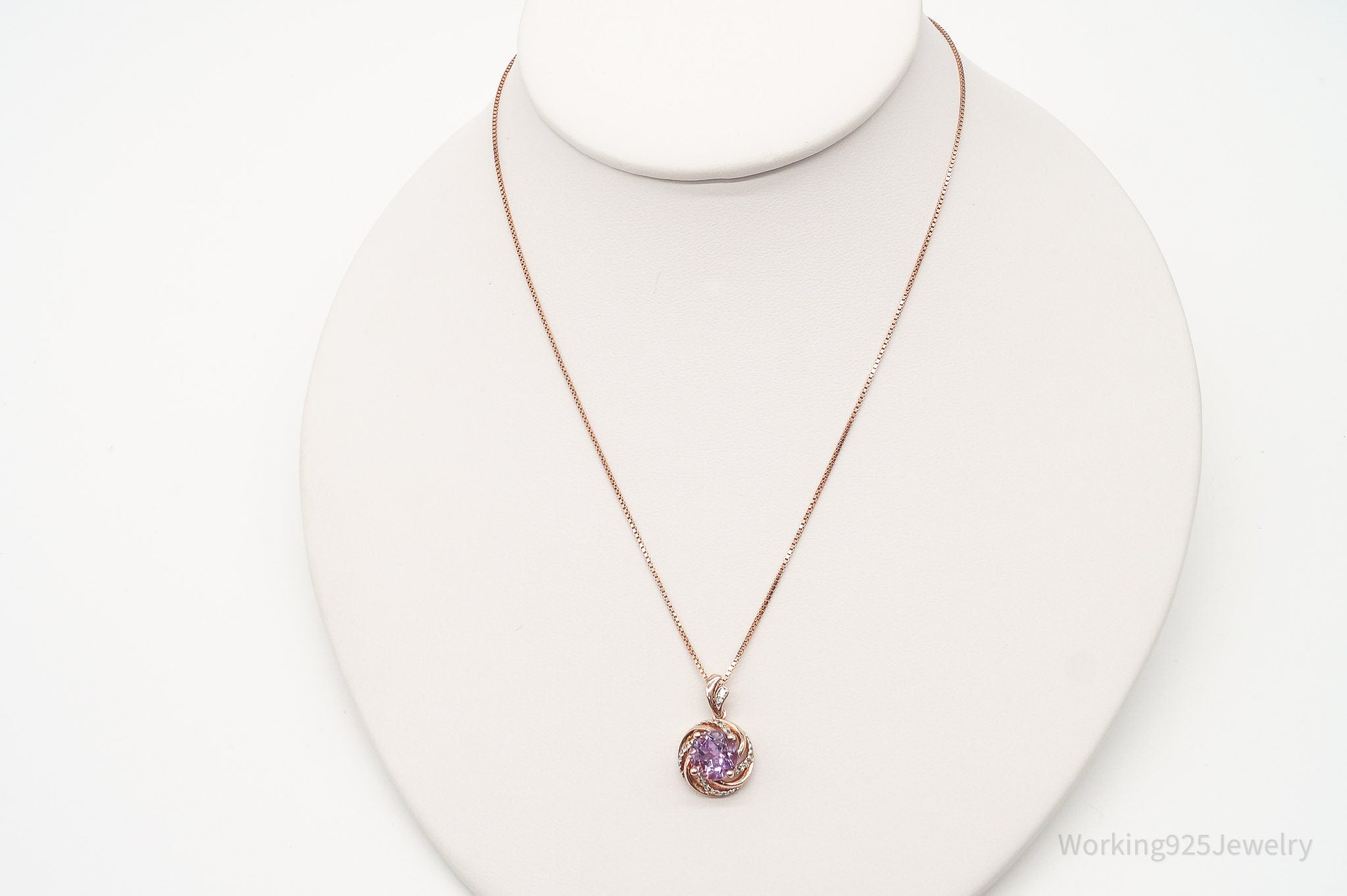 Vintage Amethyst Cubic Zirconia Rose Gold Vermeil Sterling Silver Necklace