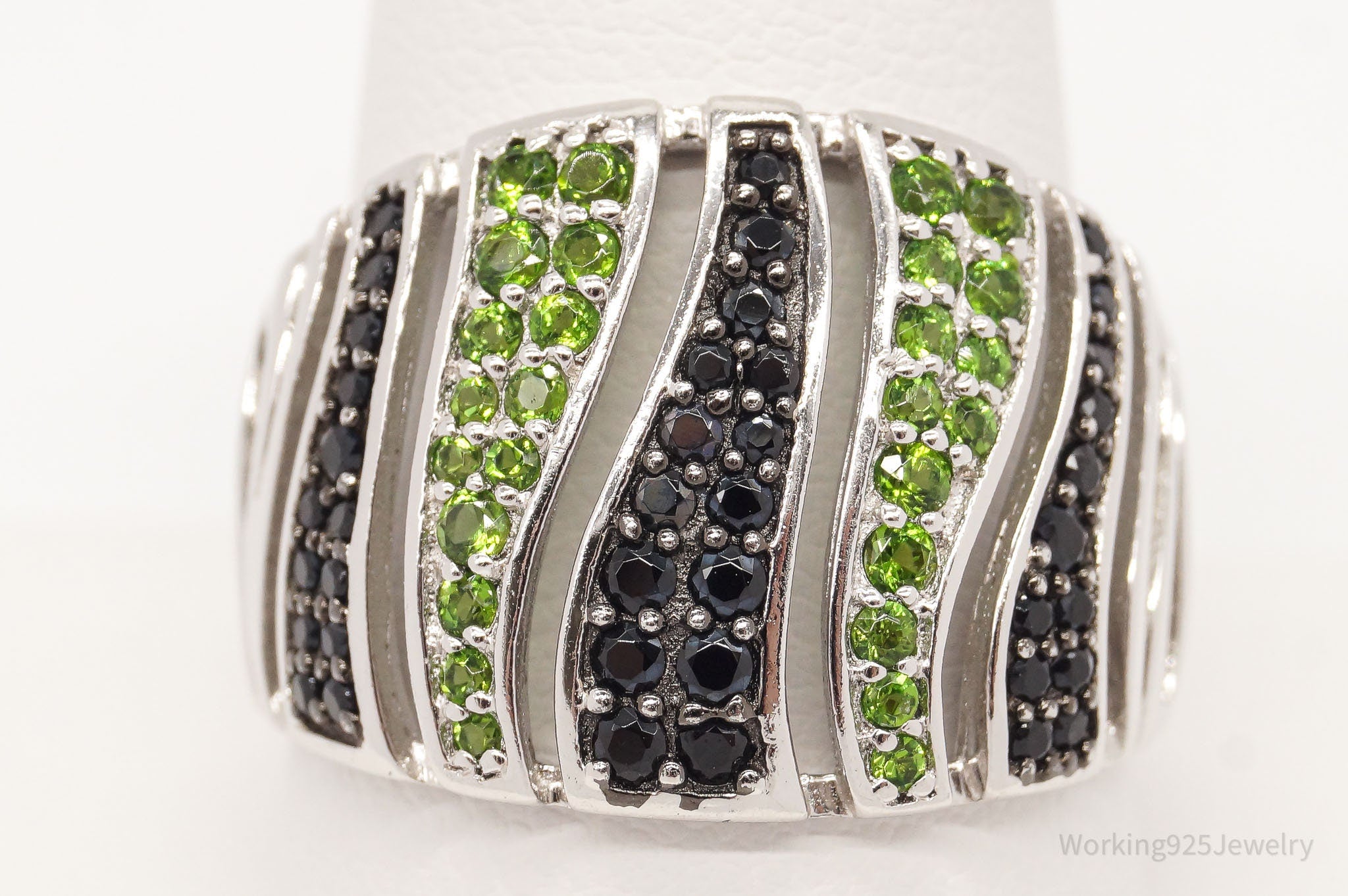 Vintage Designer HT Peridot Black Spinel Sterling Silver Ring - Size 11