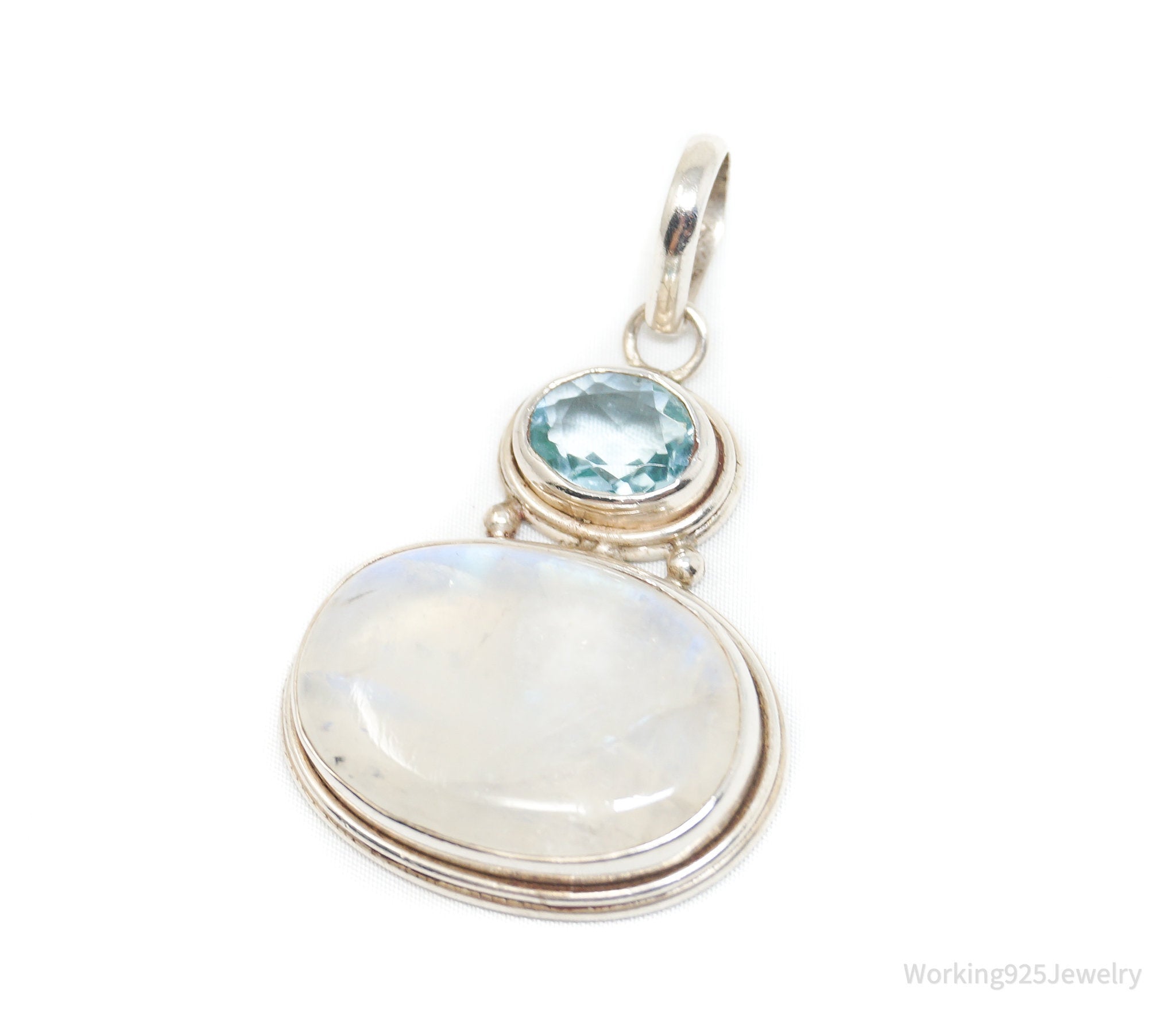 Vintage Blue Topaz Moonstone Sterling Silver Necklace Pendant