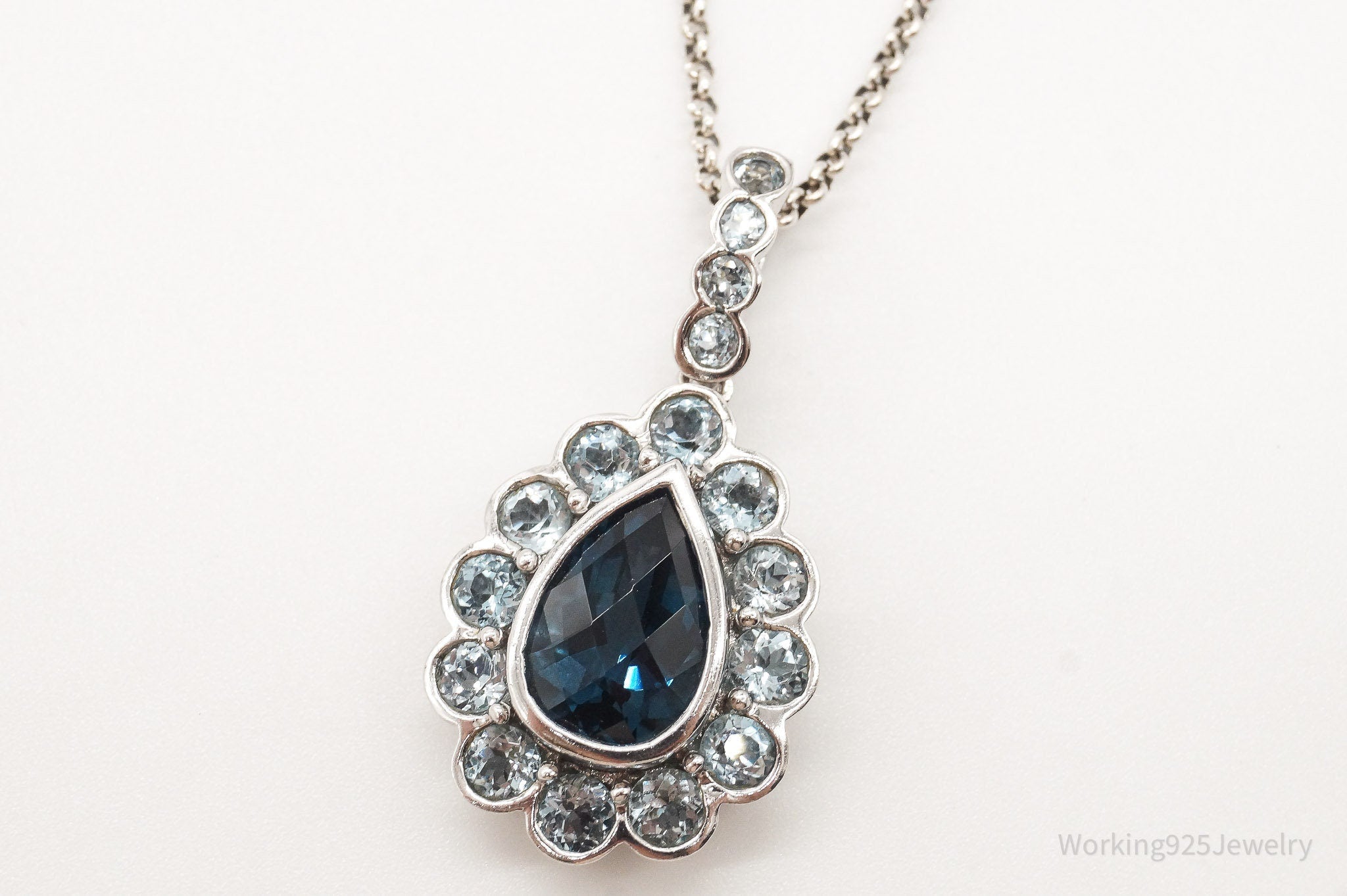 Vintage Blue Topaz Sterling Silver Necklace