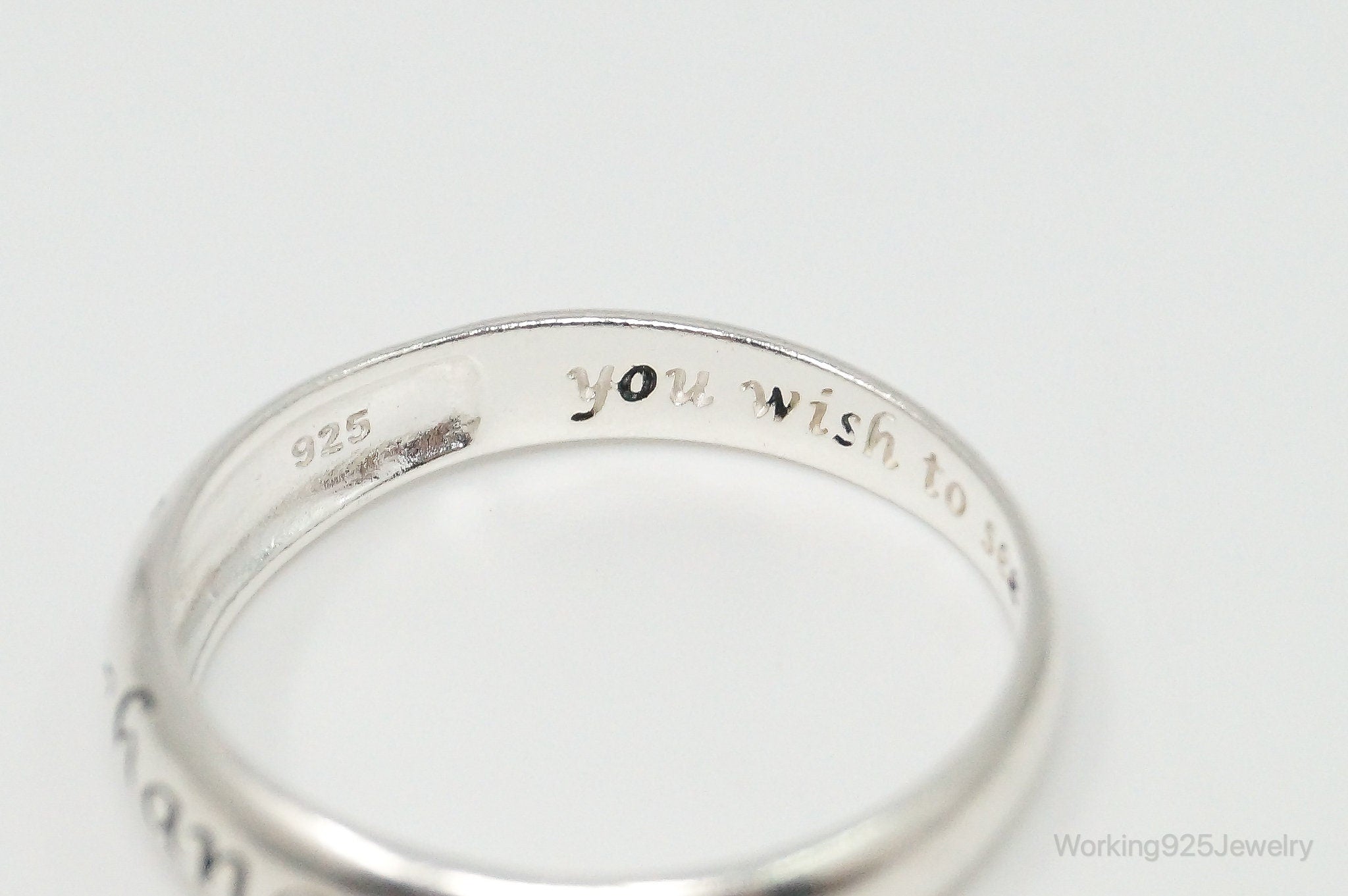 Designer RJ "Be The Change" Sterling Silver Quote Ring - Size 8