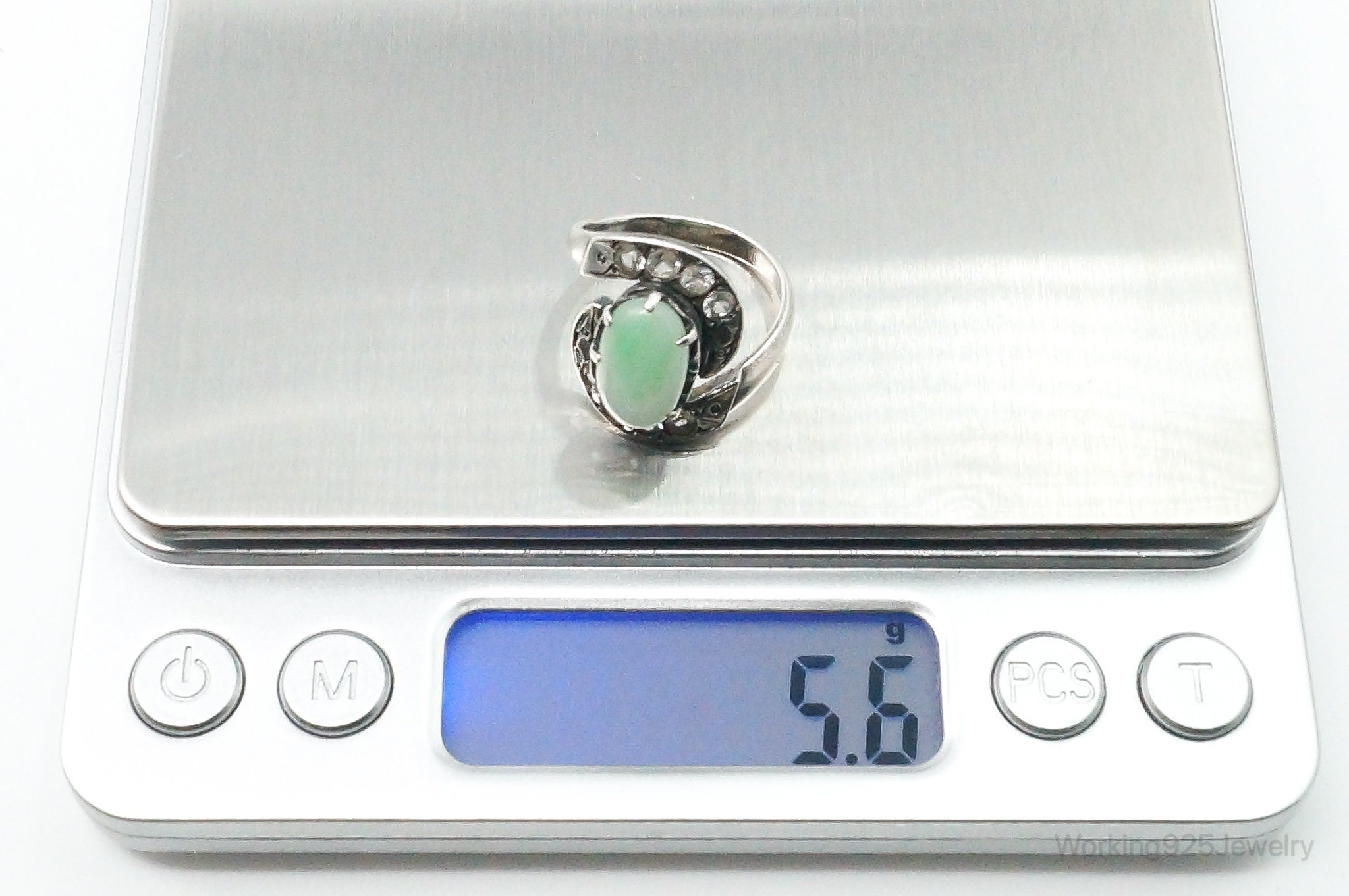 Antique Cubic Zirconia Green Gemstone Sterling Silver Ring - Size 6.5