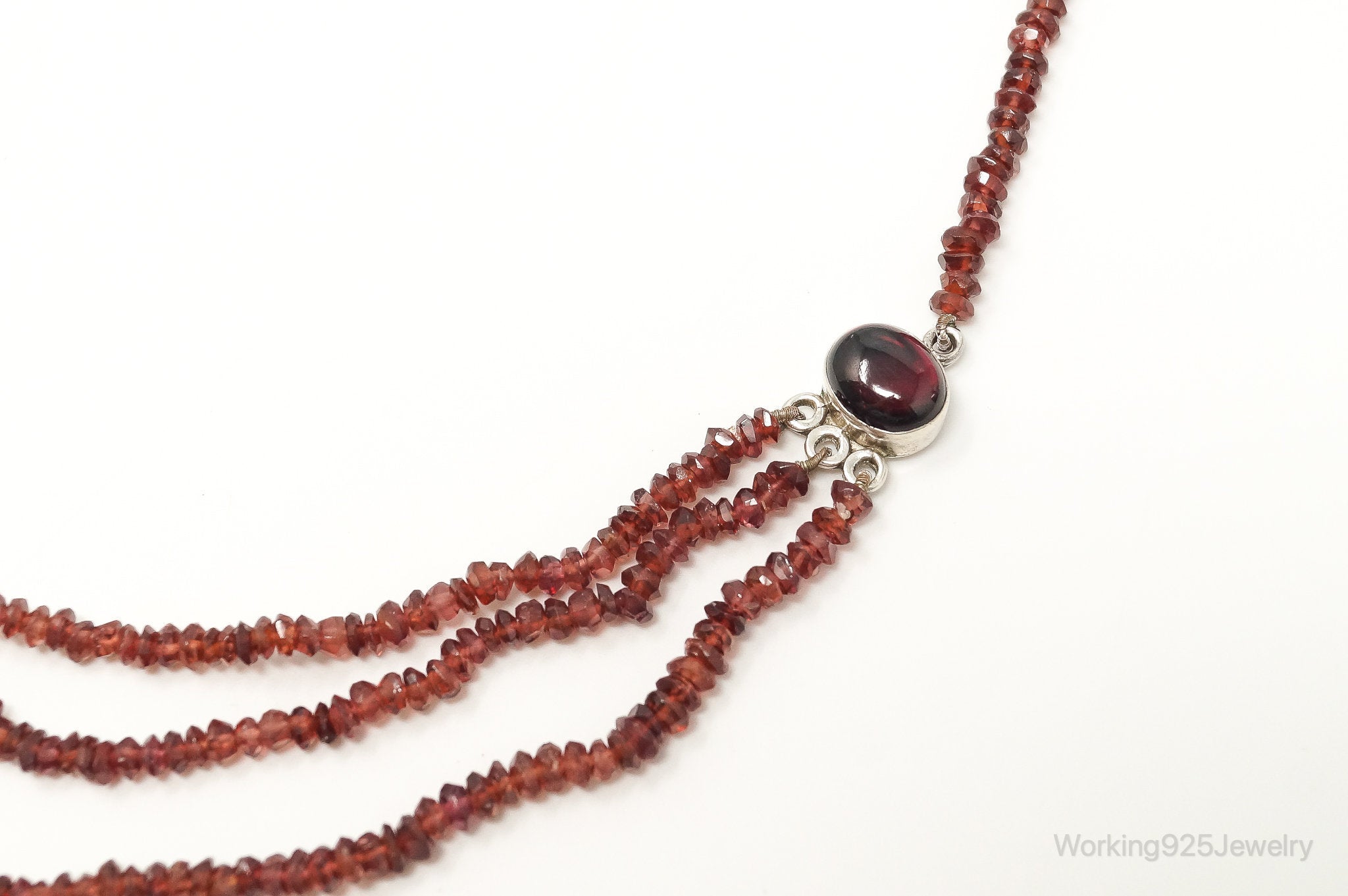 Vintage Garnet Bali Style Bead Strand Sterling Silver Necklace