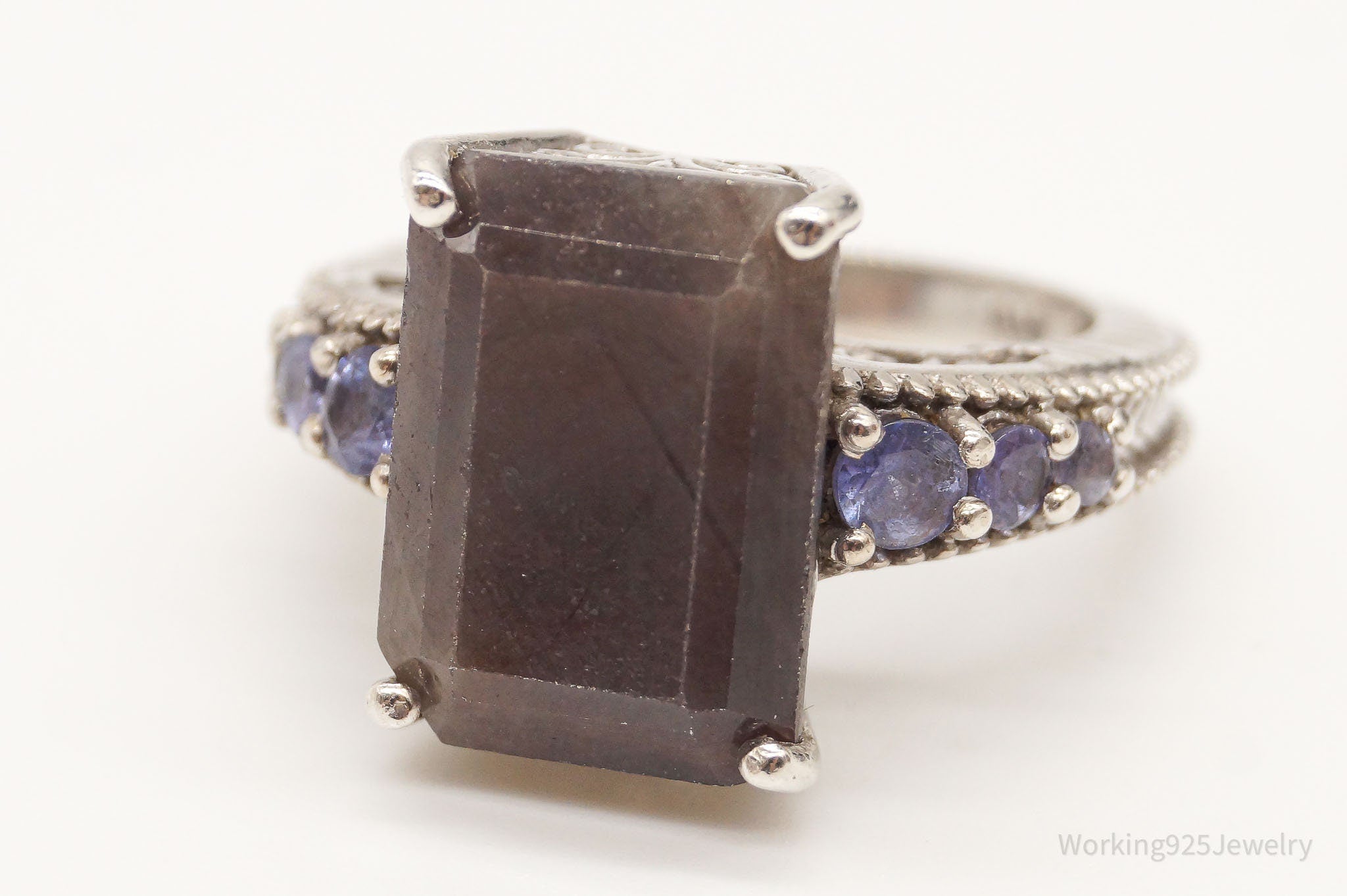 Vintage Dark Rutilated Quartz Iolite Sterling Silver Ring - Size 6.25