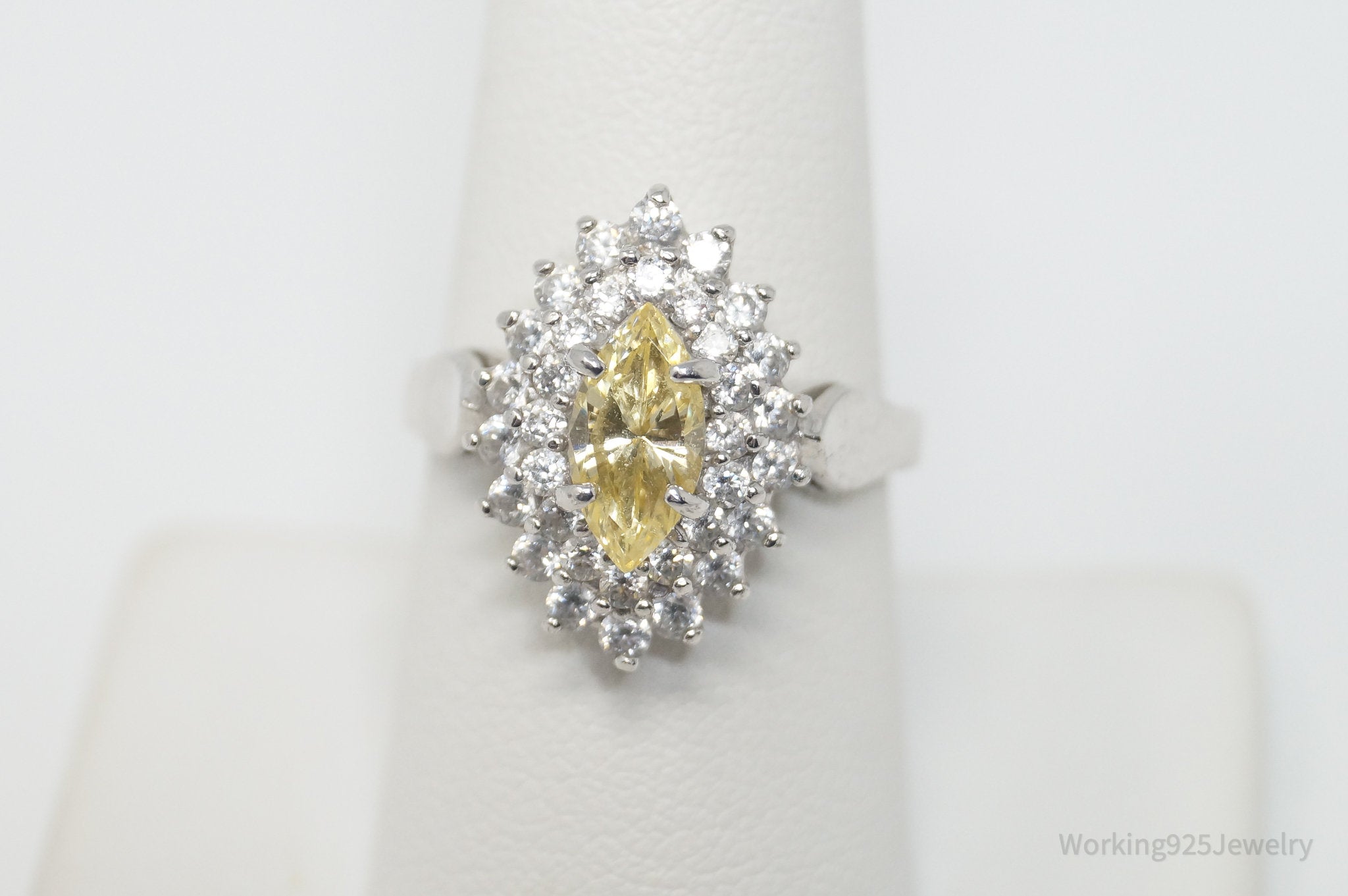 Vintage Designer CNA Citrine CZ Sterling Silver Ring - Sz 8.75