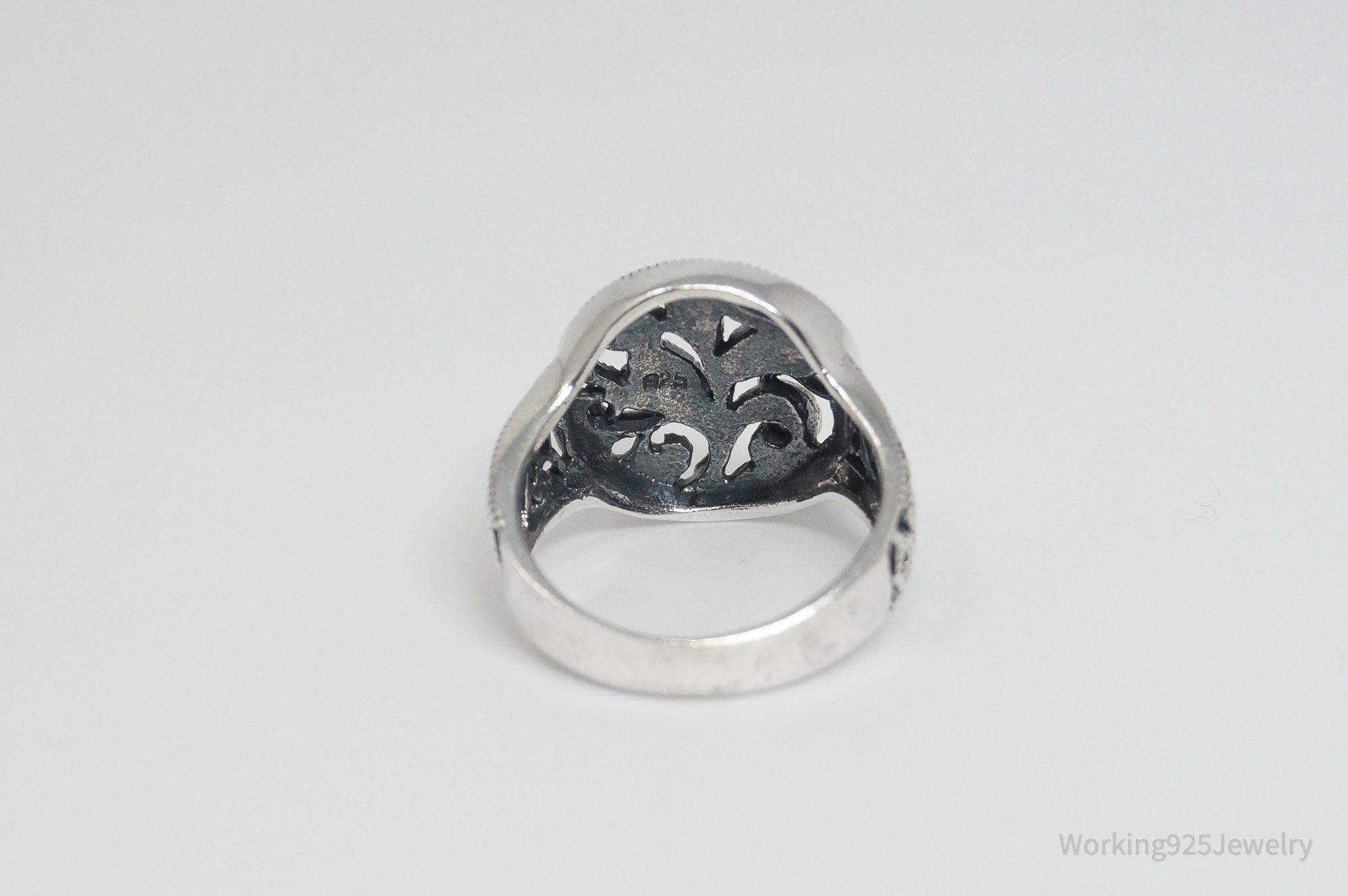 Vintage Floral Motif Cut Out Design Sterling Silver Ring - Sz 6.5