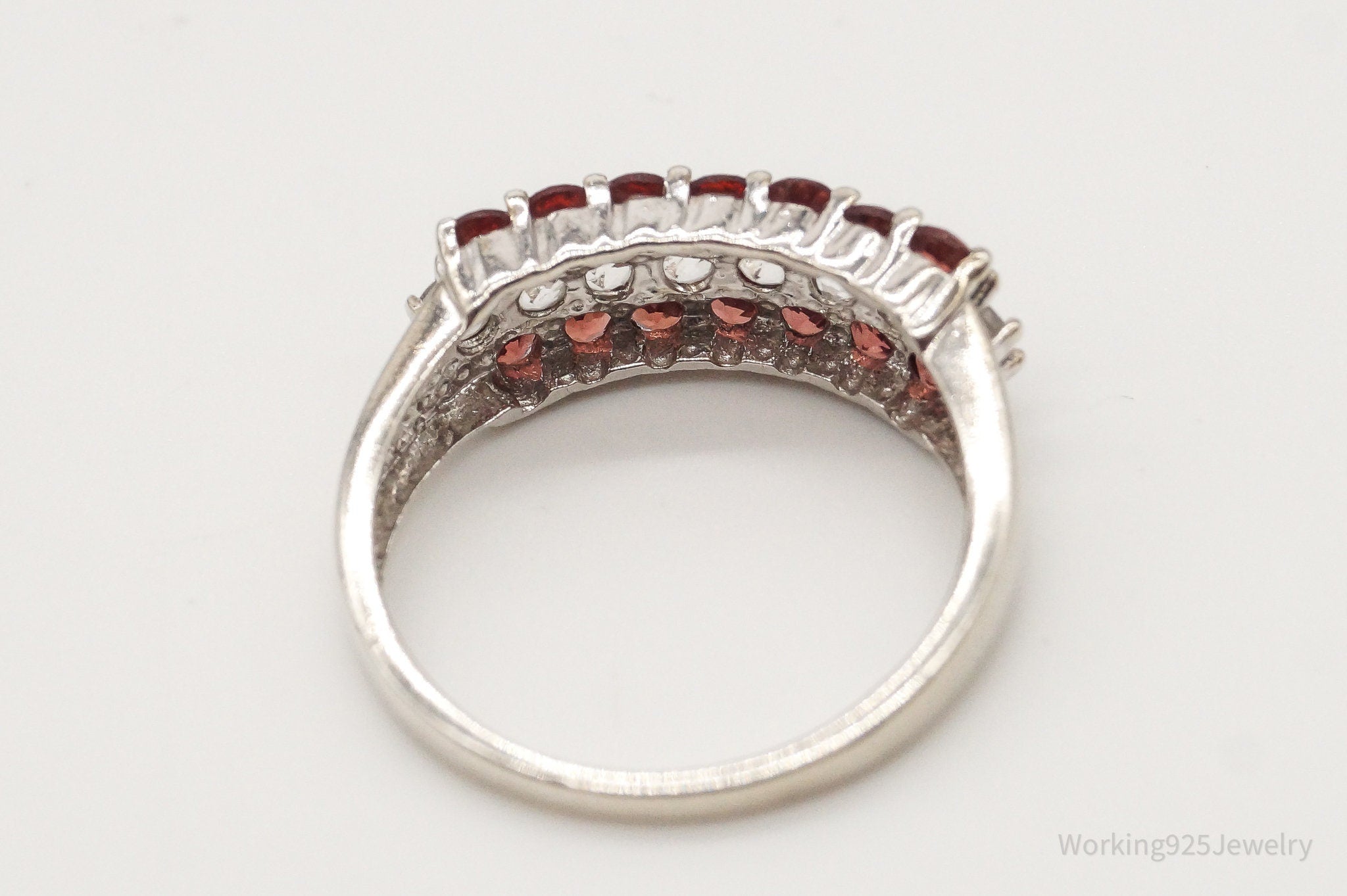 Vintage Garnet Cubic Zirconia Sterling Silver Ring - Size 8