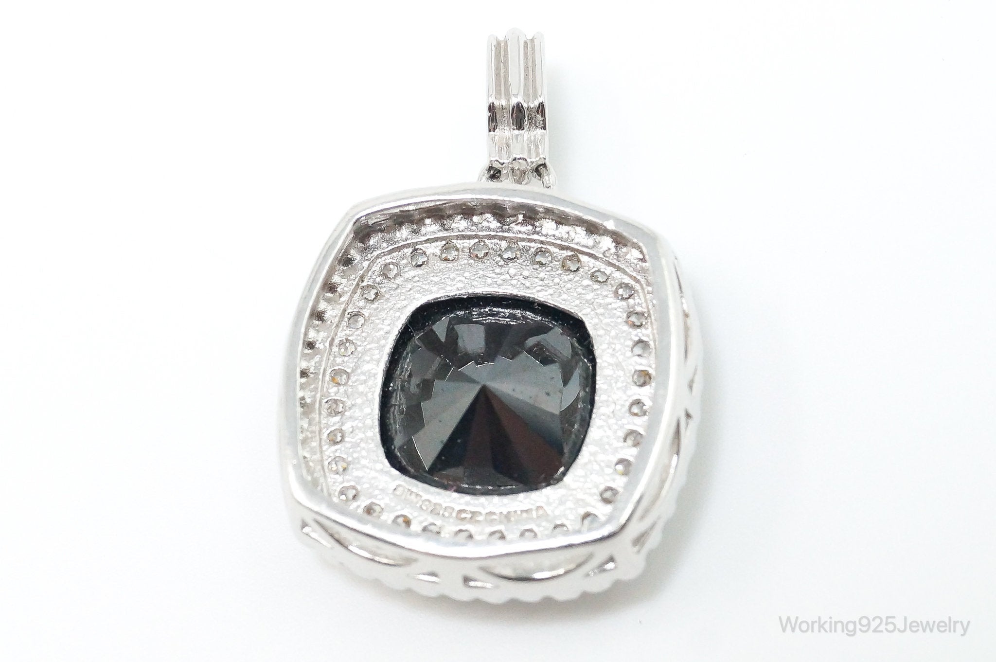 Vintage Designer Hematite Cubic Zirconia Sterling Silver Pendant