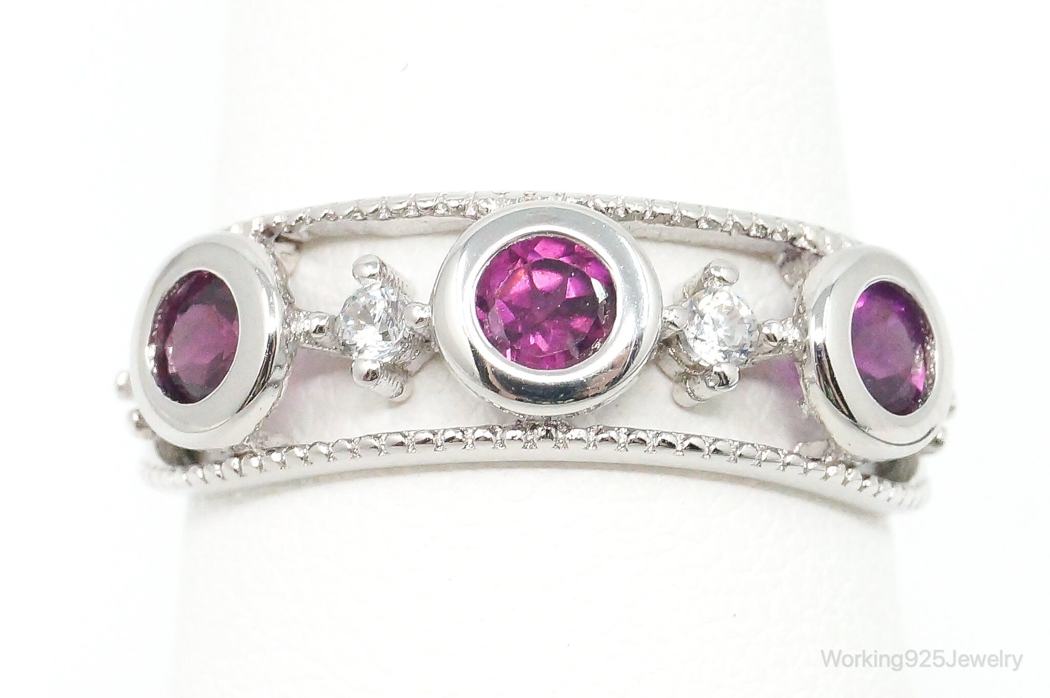 Pink Topaz Cubic Zirconia Sterling Silver Ring - Size 7.5 Adjustable