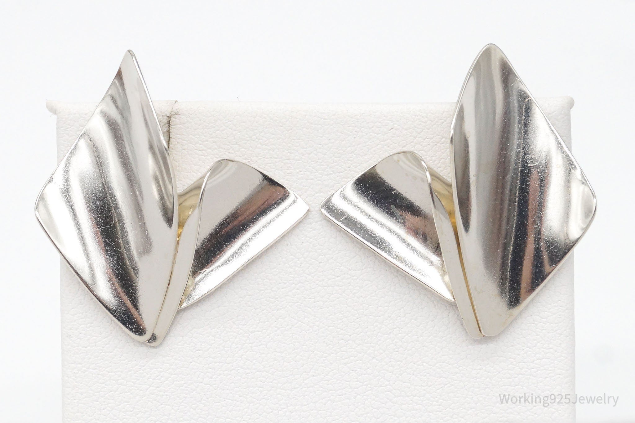 RARE Vintage Designer MS Modernist Sterling Silver Earrings