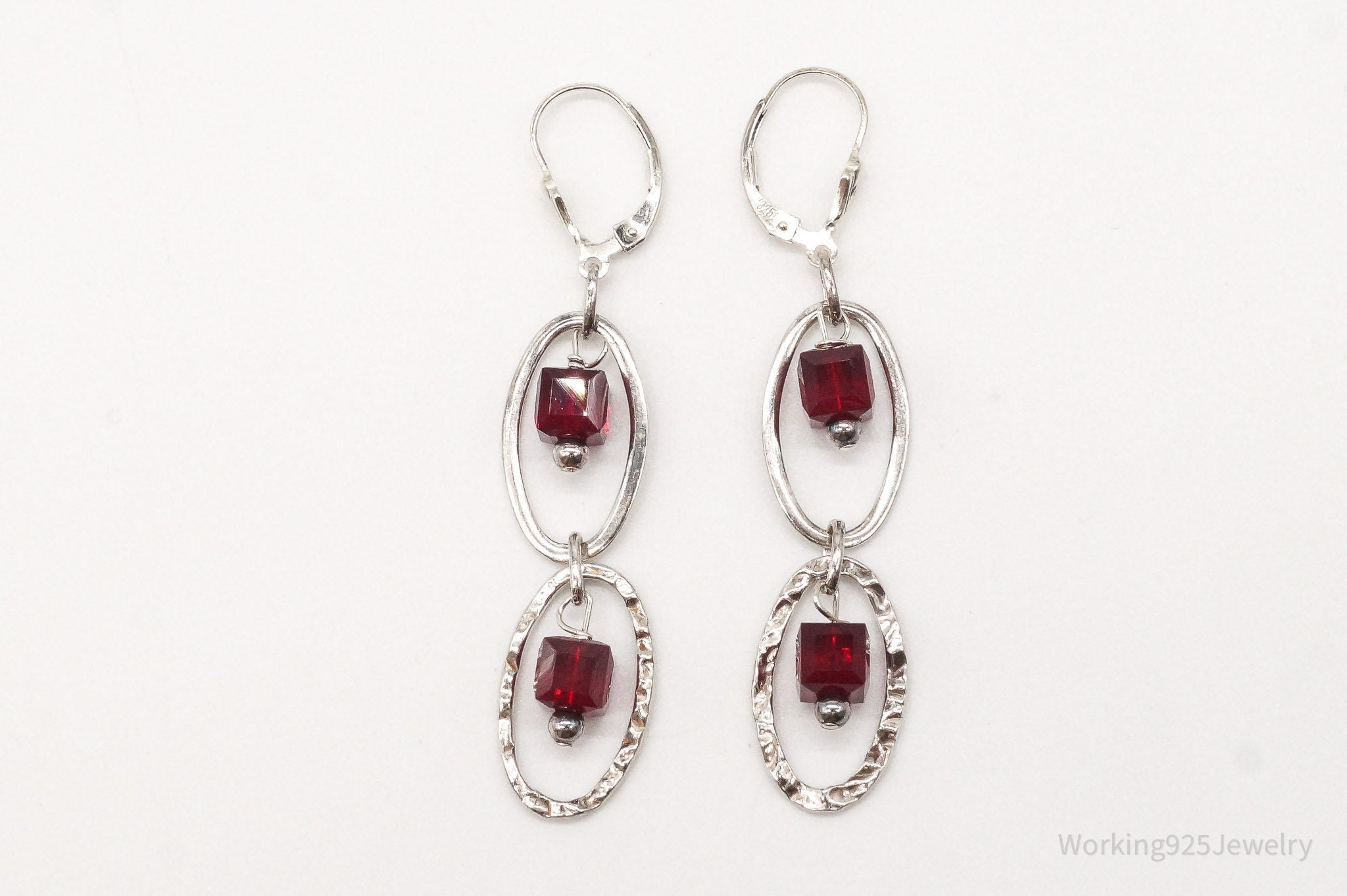 Vintage Garnet Sterling Silver Earrings