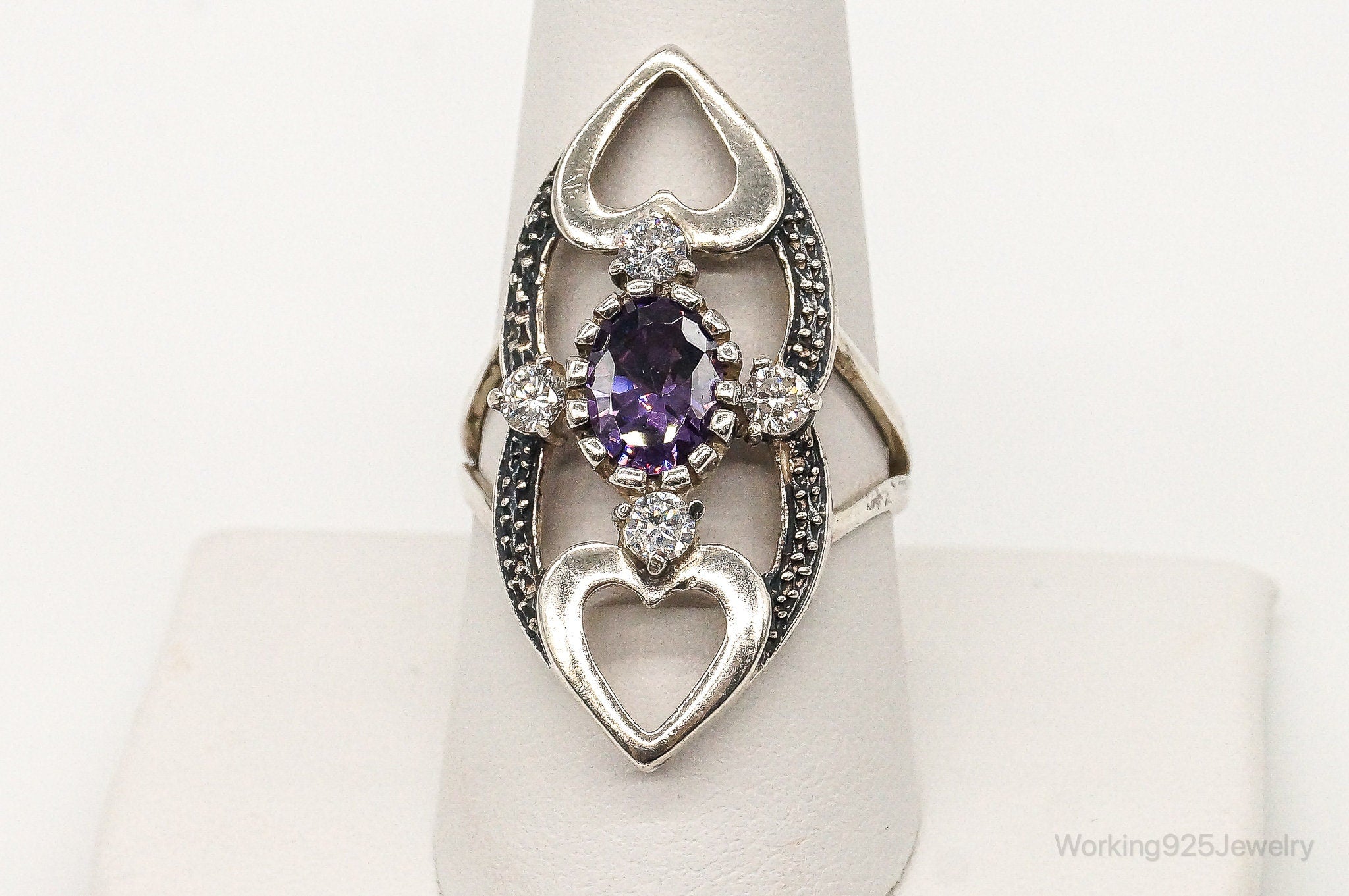 Vintage Cubic Zirconia Amethyst Sterling Silver Ring Size 9.25