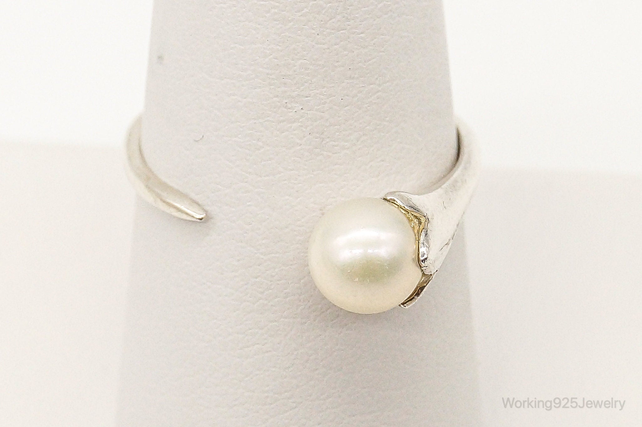 Designer Boma Lab Pearl Sterling Silver Ring Size 8.5 Adjustable