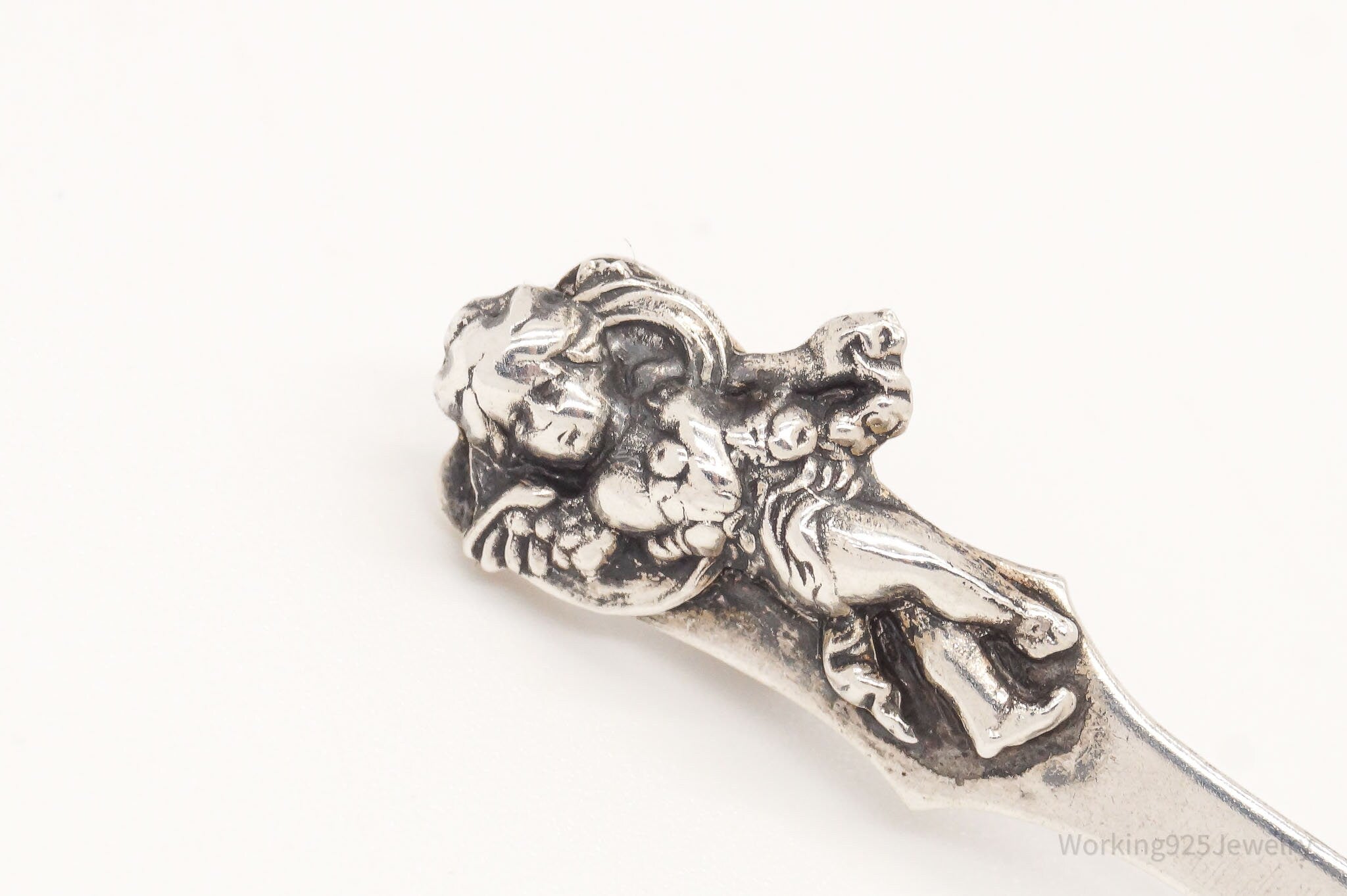 Antique Cherub Sterling Silver Spoon Brooch Pin