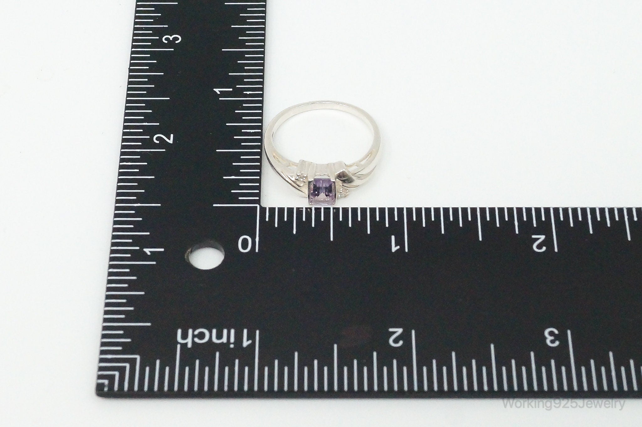 Vintage Avon Amethyst Cubic Zirconia Sterling Silver Band Ring - Size 8