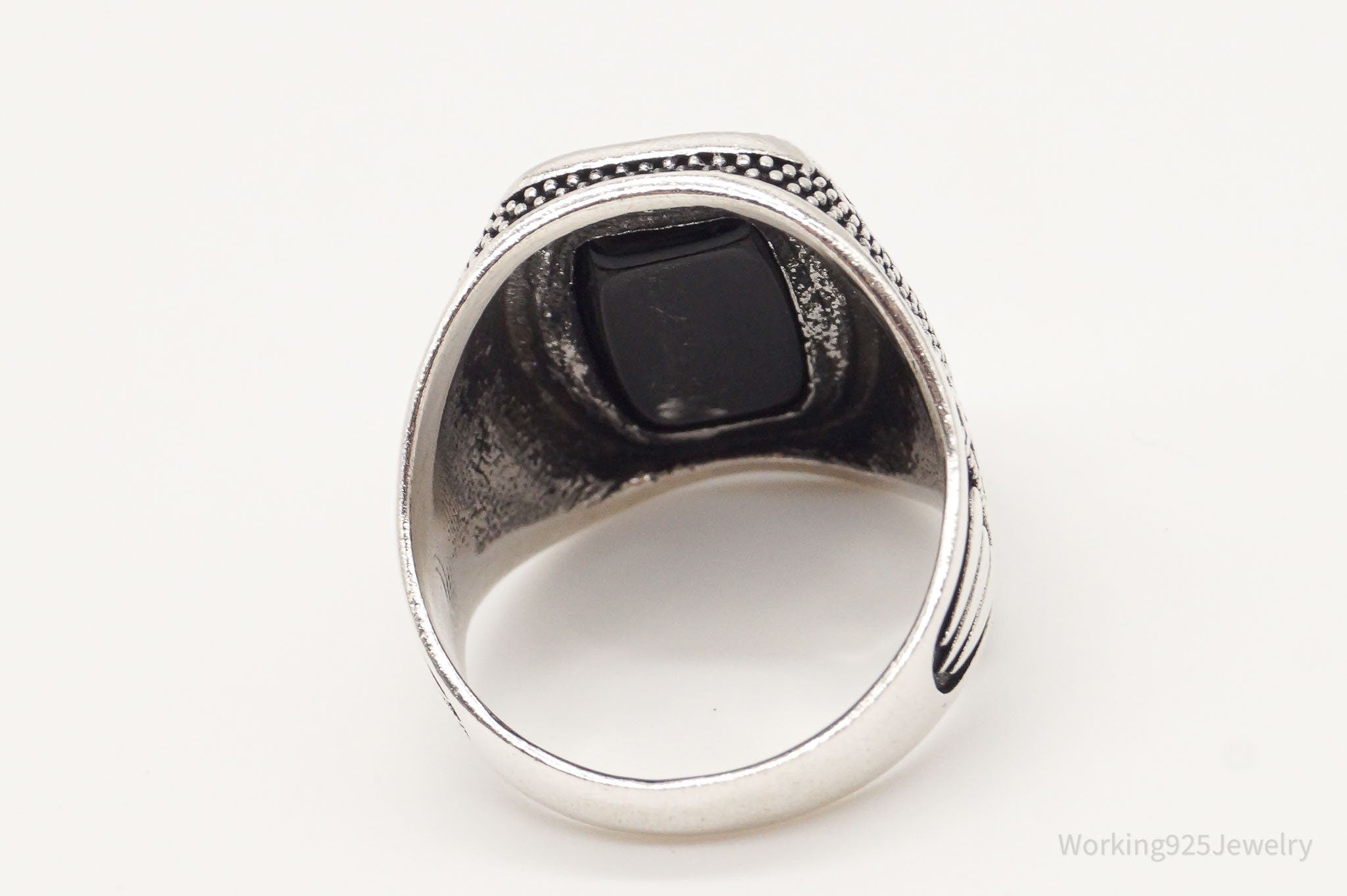 Vintage Bali Style Black Onyx Sterling Silver Ring - Size 8.25