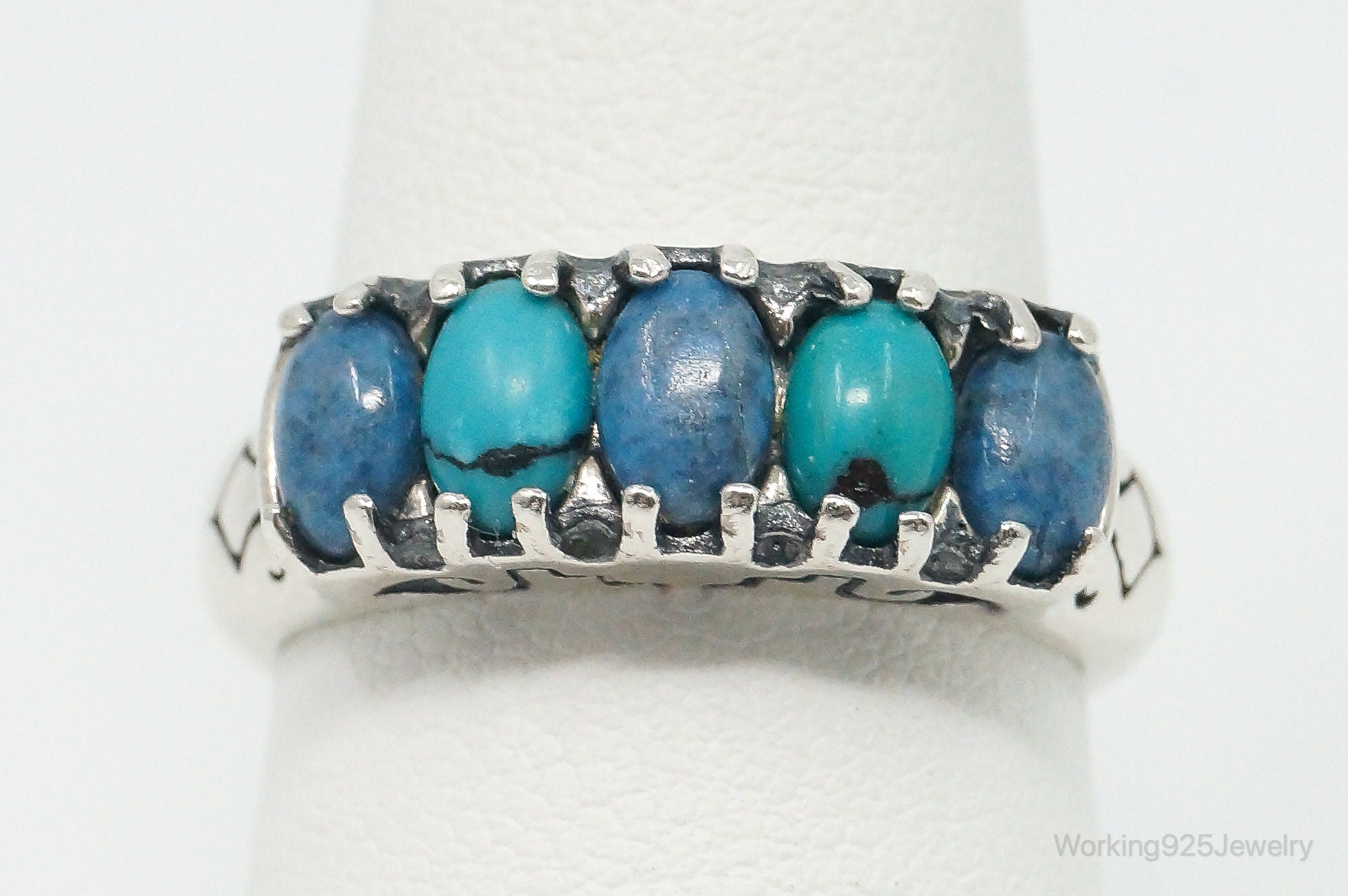 Southwestern Carolyn Pollack Turquoise Lapis Lazuli Sterling Silver Ring Size 9