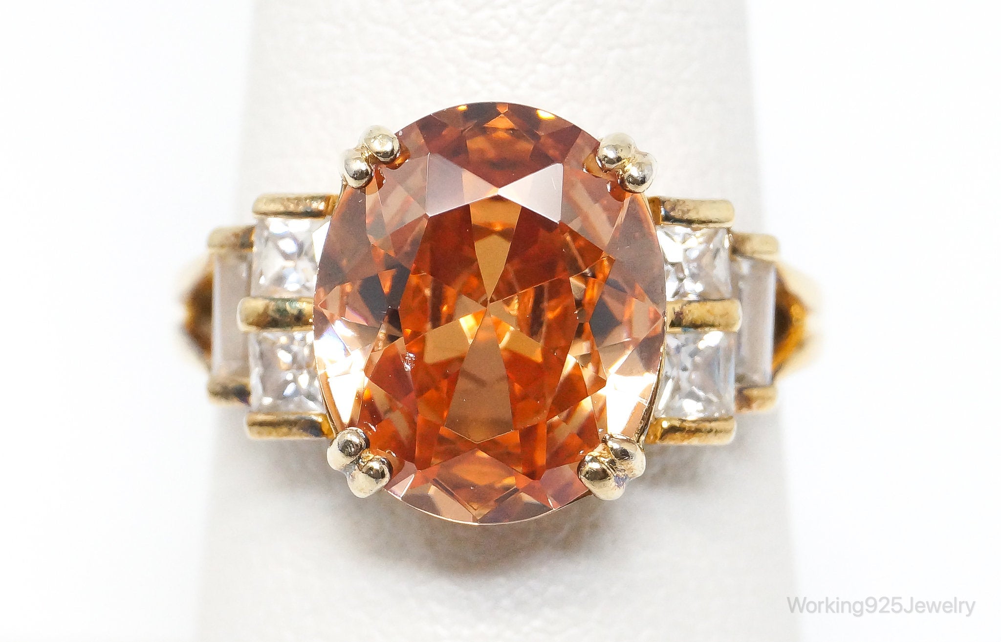 Designer Ross Simons Citrine CZ Gold Vermeil Sterling Silver Ring - Size 7