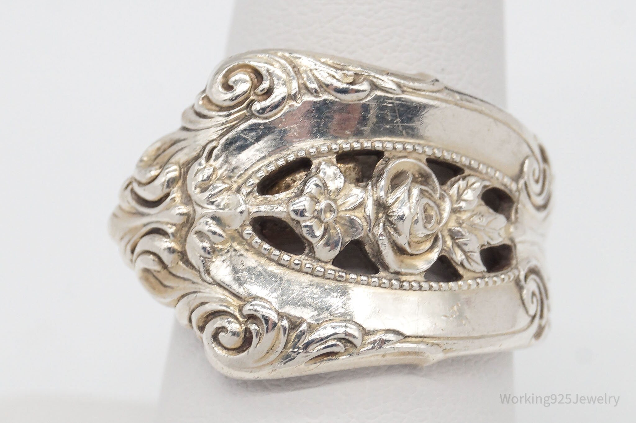 Antique Wallace Floral Art Nouveau Sterling Silver Spoon Ring - Size 8.5