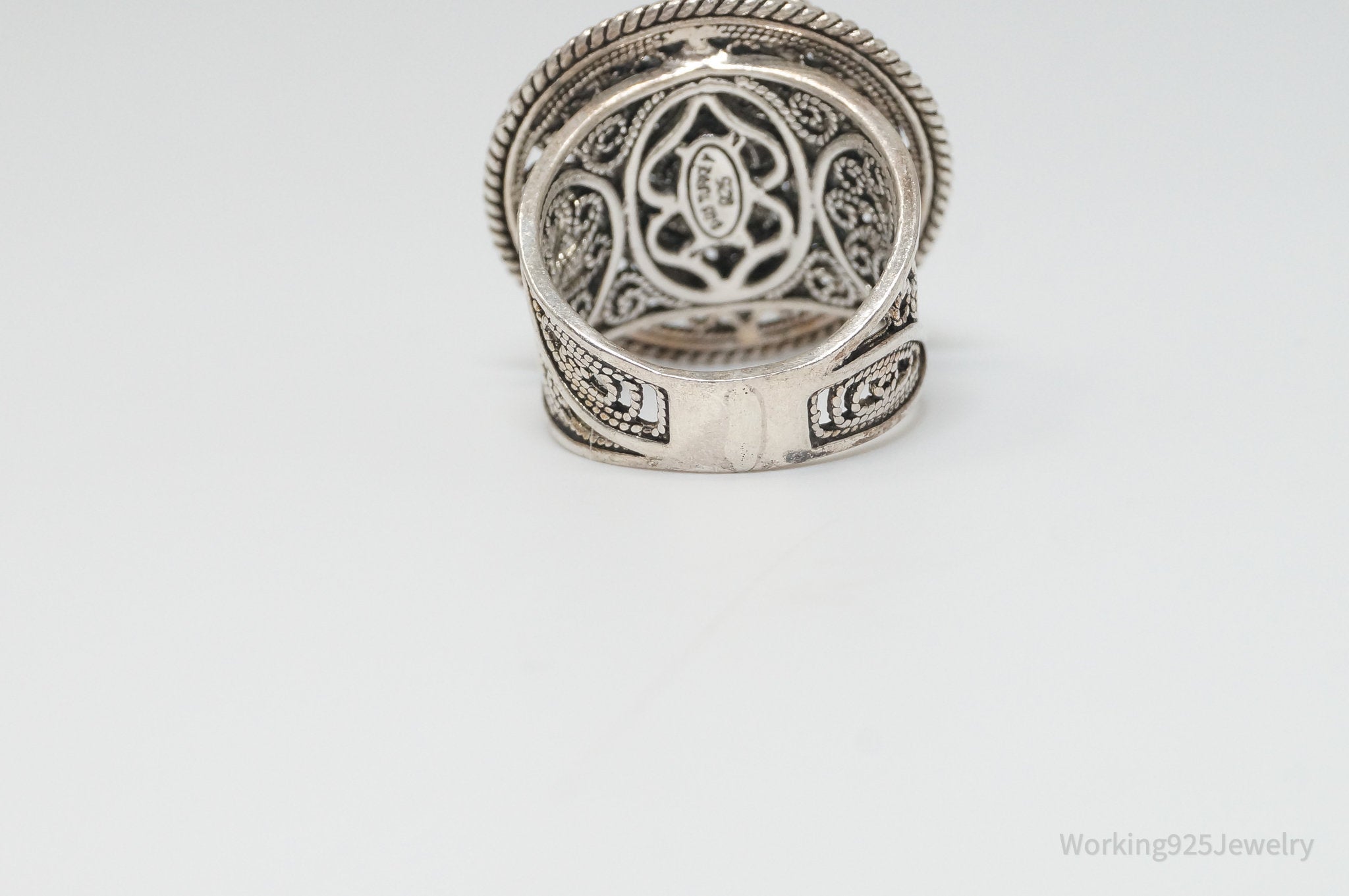 Vintage Designer DGS Flower Filigree Sterling Silver Ring - Size 7