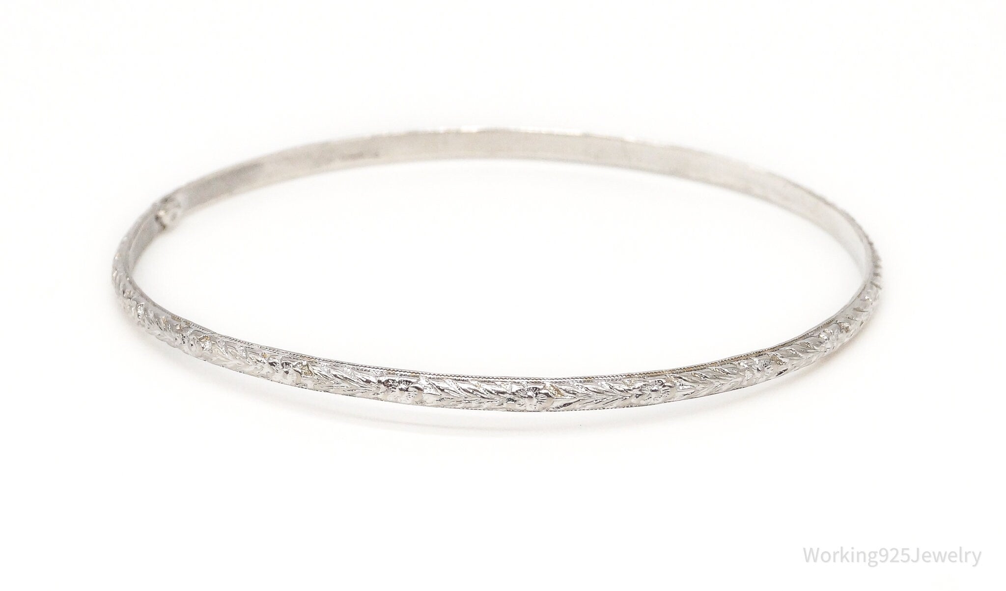 Antique Sterling Silver Flowers Floral Bangle Bracelet