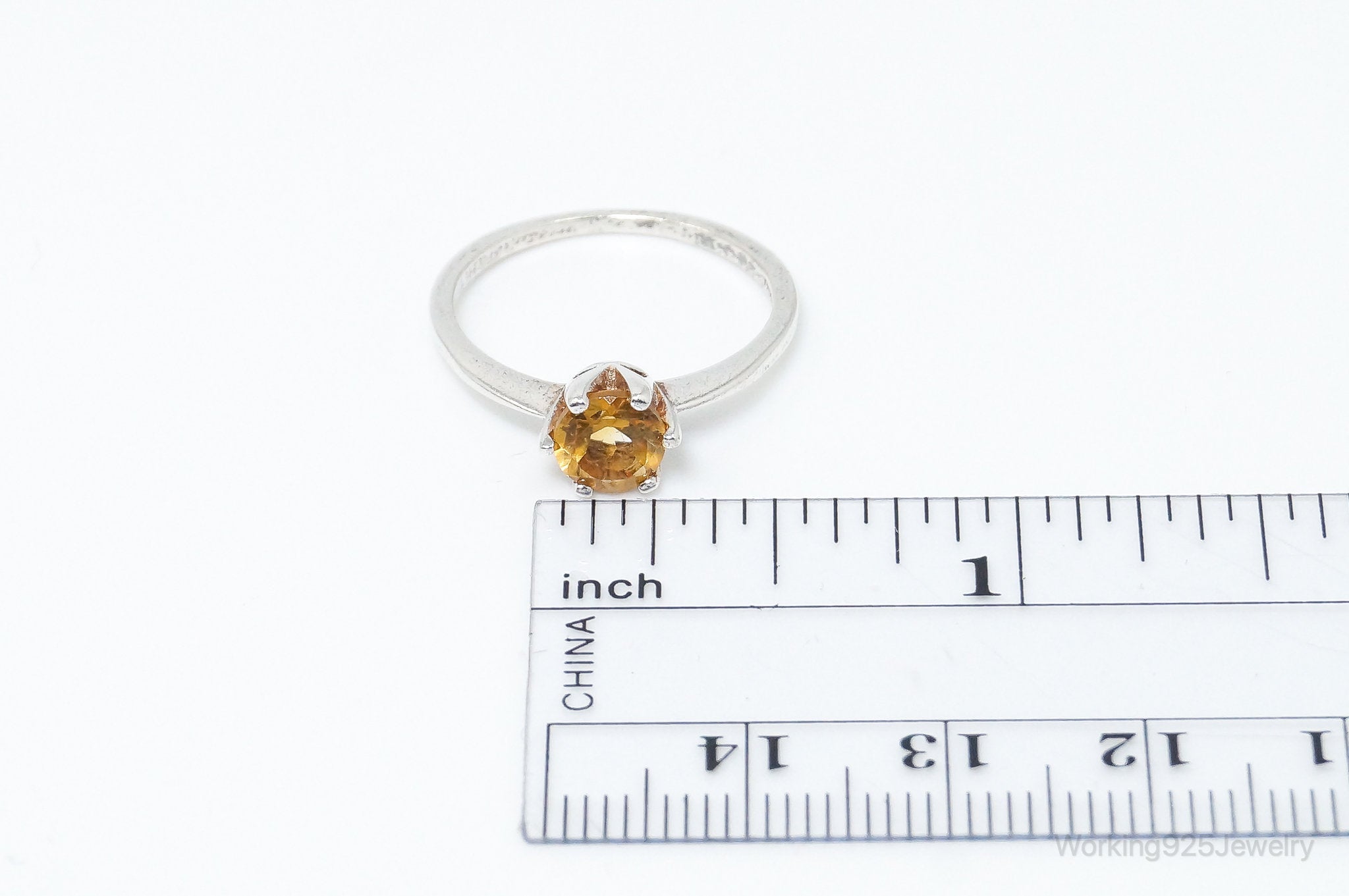 Vintage Designer RJ Citrine Sterling Silver Ring - SZ 6.75