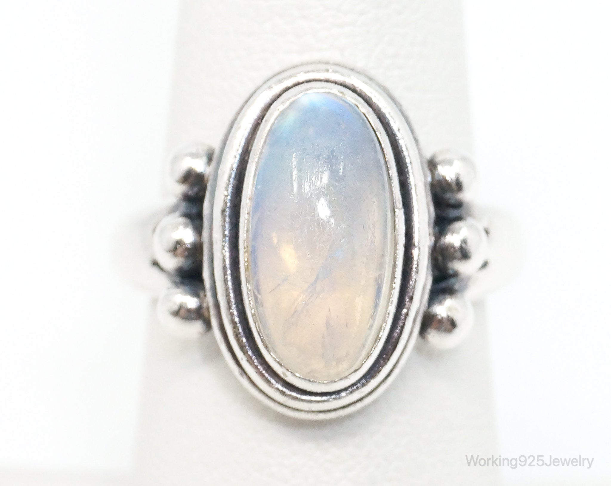 Vintage Bali Style Moonstone Sterling Silver Ring - SZ 6.75