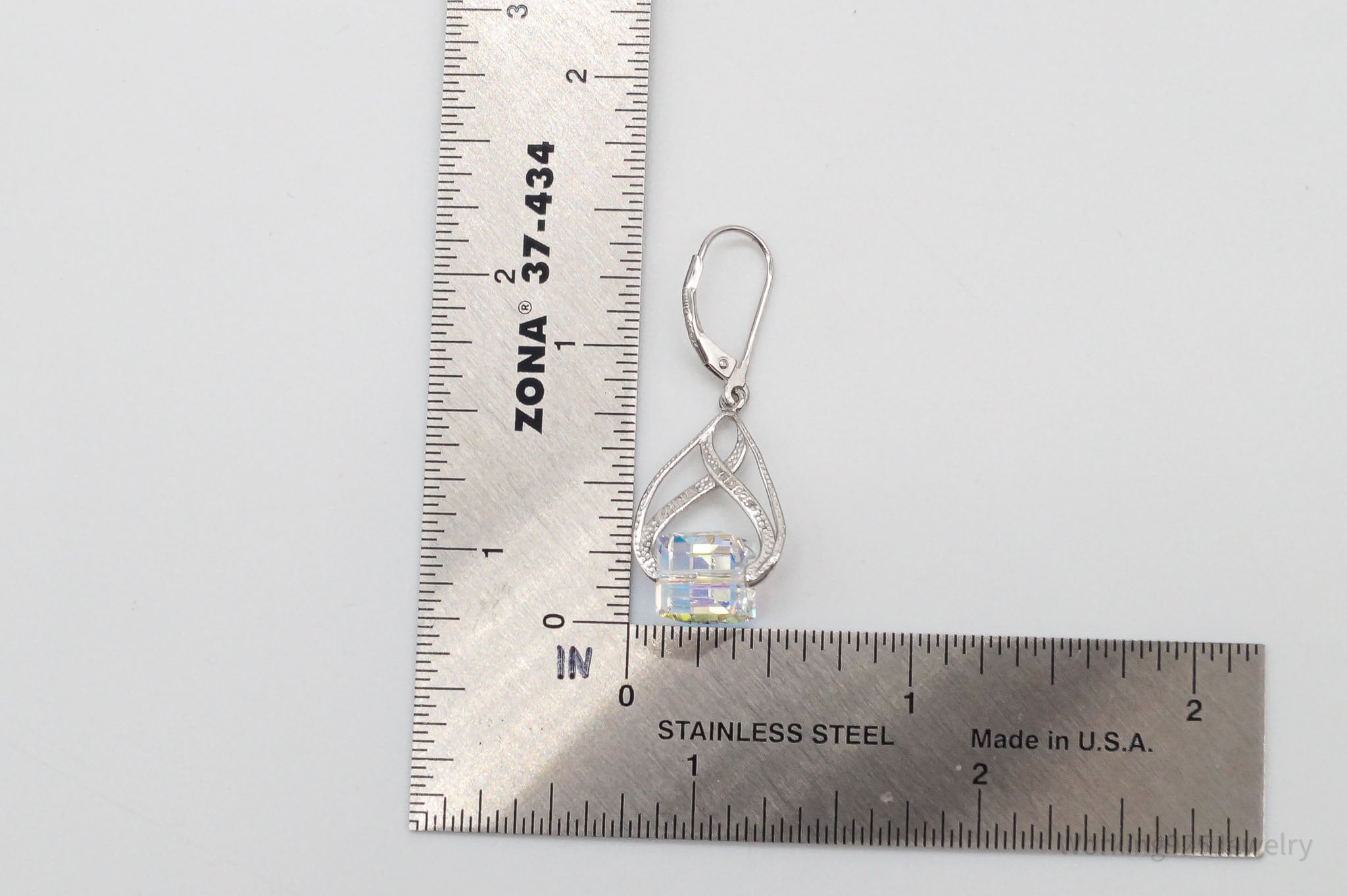 Vintage Designer FD Crystal Cube Prism Drop Dangle Sterling Silver Earrings