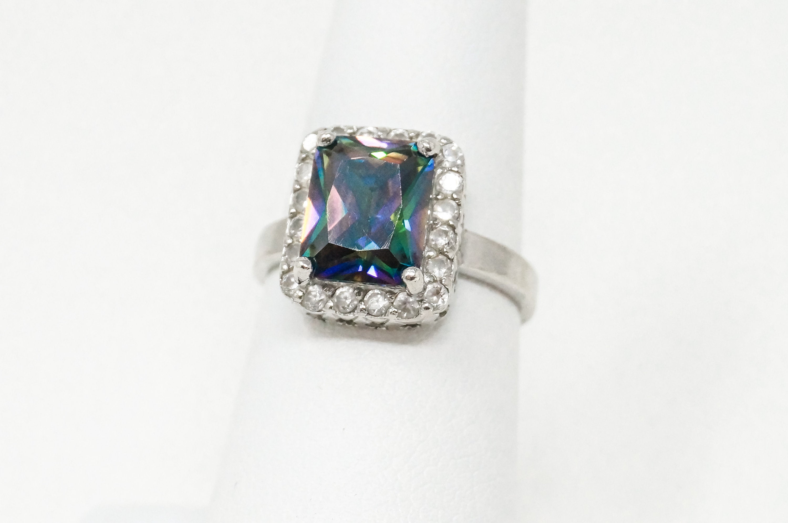 Vintage Designer DBJ Mystic Topaz Cubic Zirconia Sterling Silver Ring - Sz 6.75