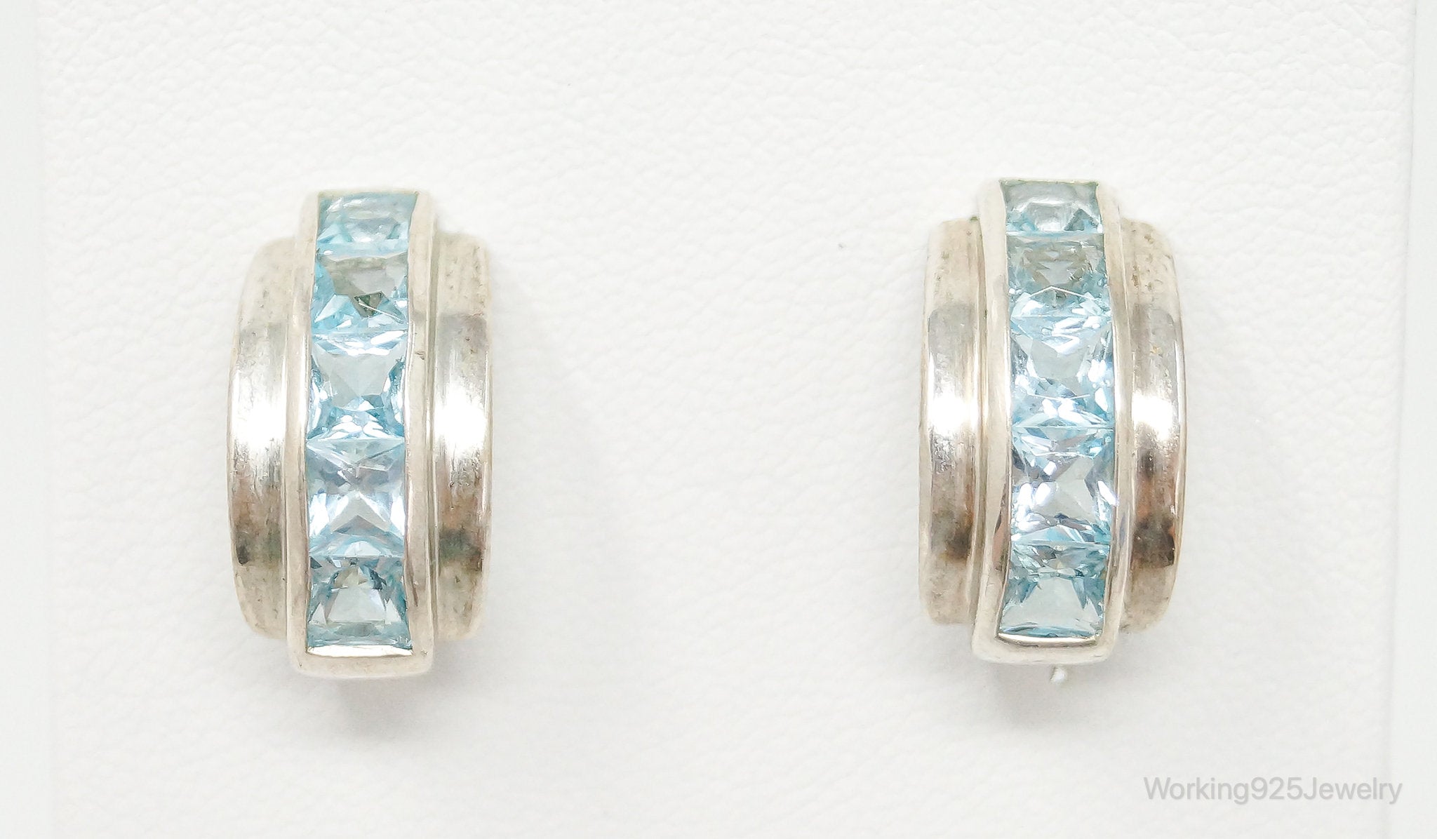 Blue Topaz Art Deco Sterling Silver Earrings