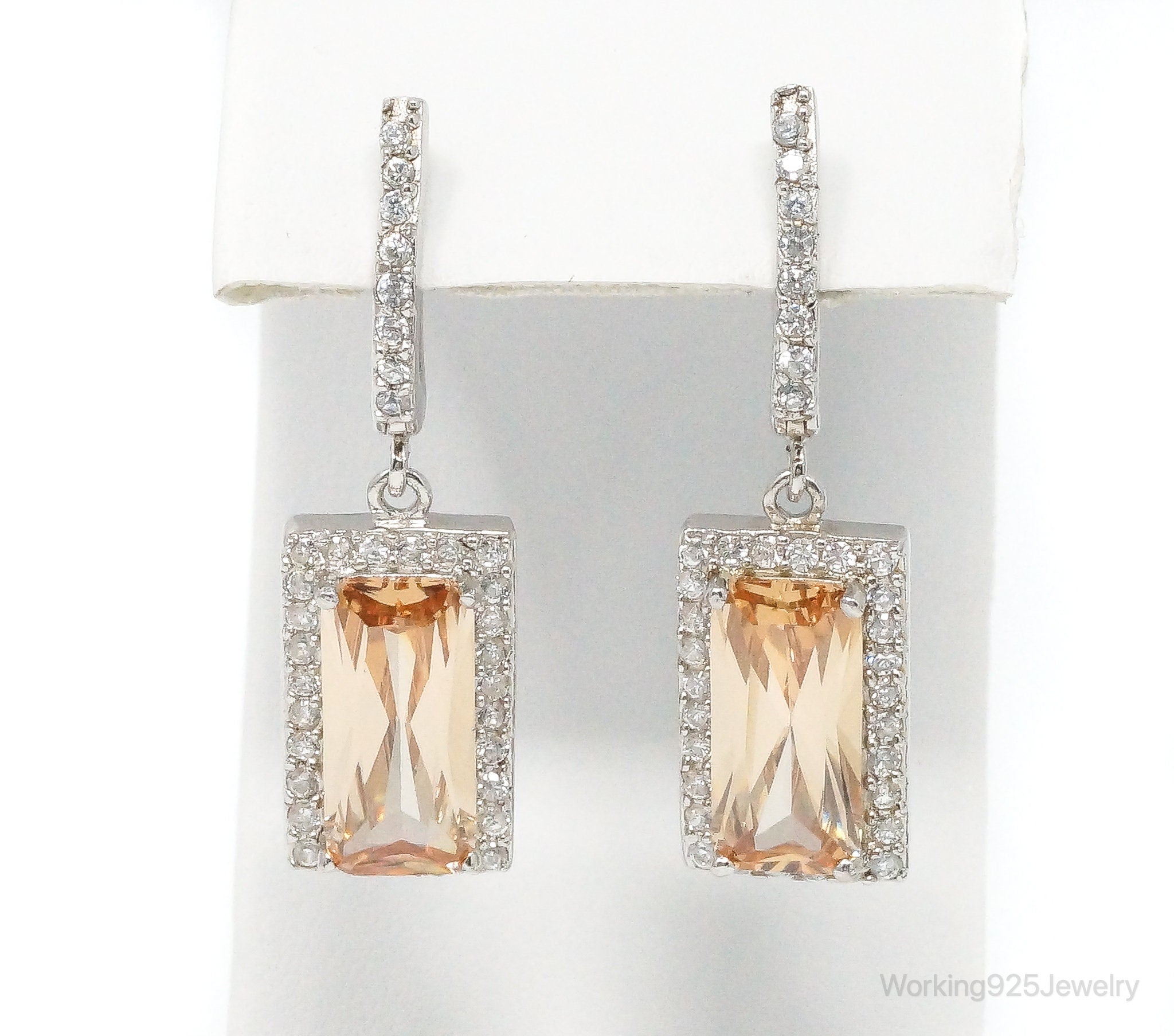 Large Citrine Cubic Zirconia Sterling Silver Earrings