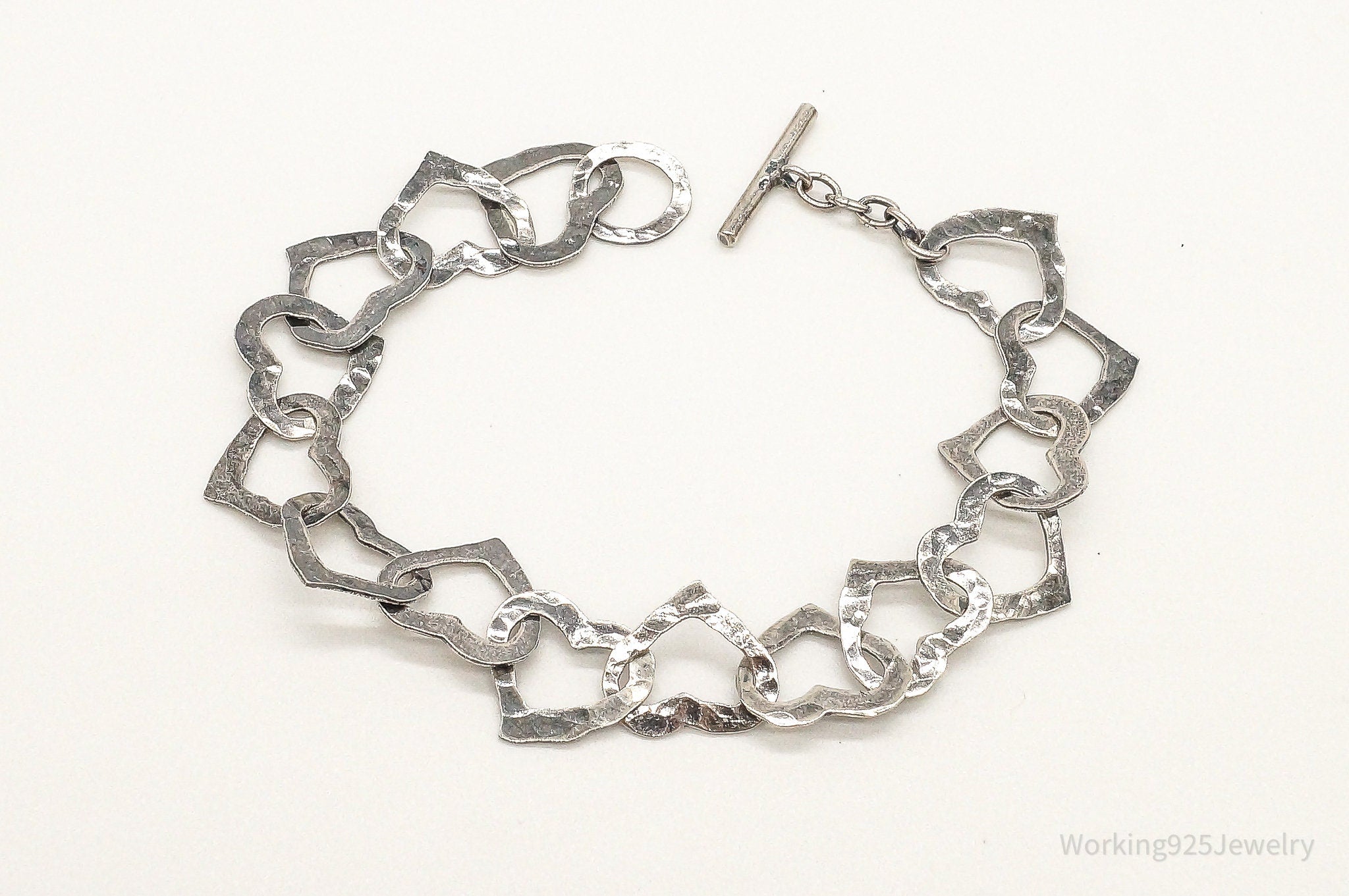 Vintage Designer Hearts Linked Sterling Silver Bracelet