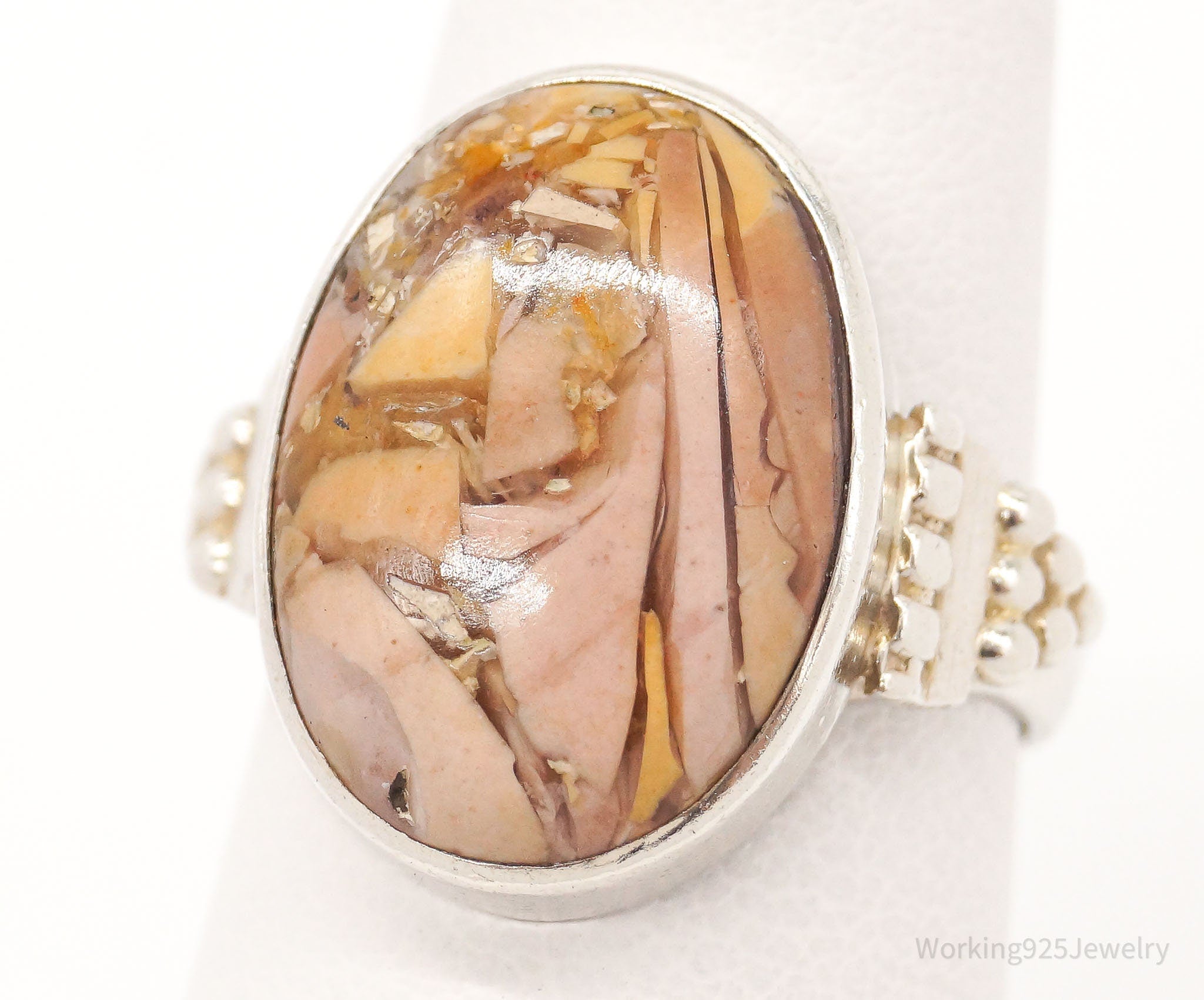 Vintage Brecciated Mookaite Sterling Silver Ring Size 6.75