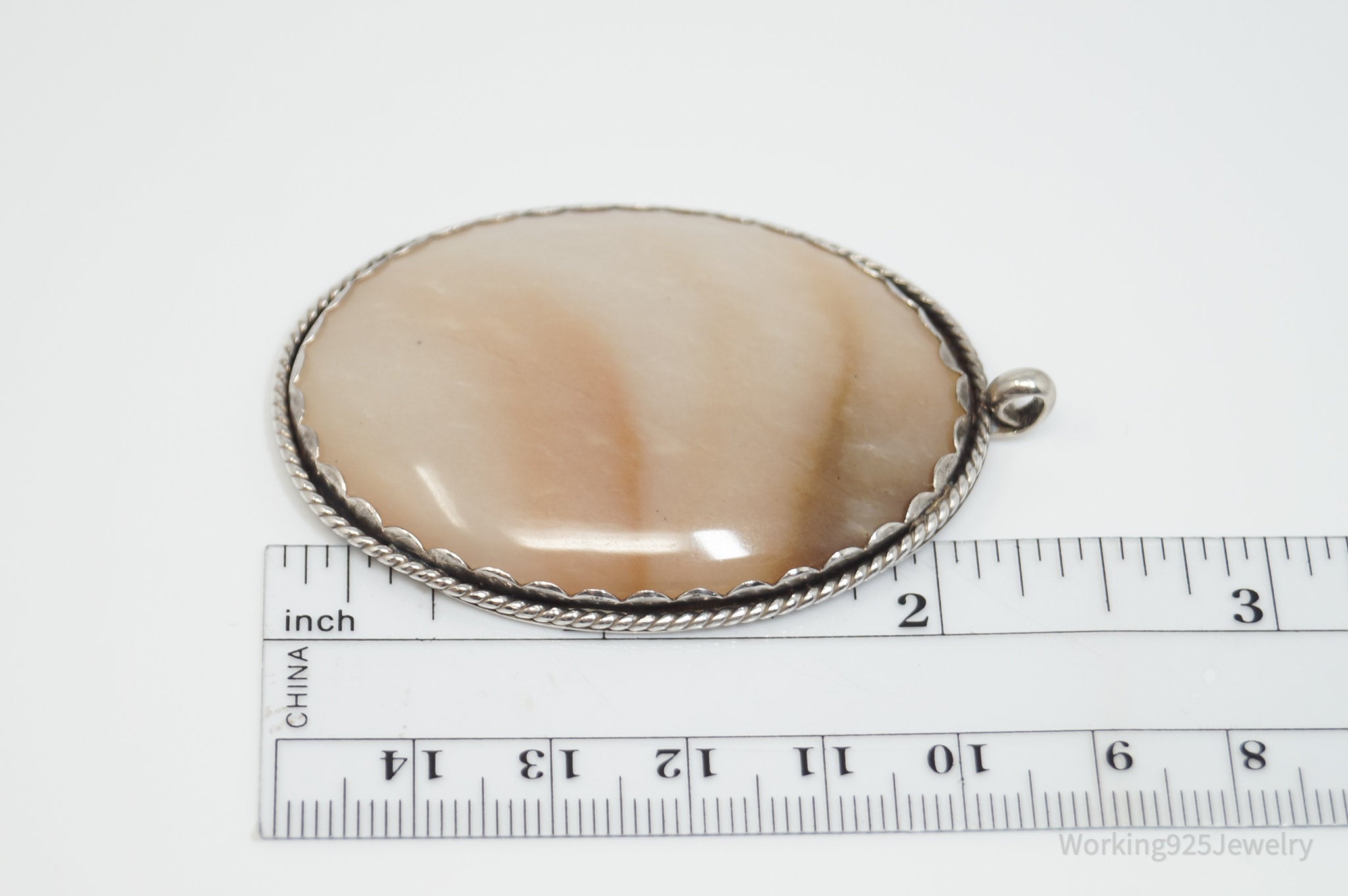 Vintage Large Agate Sterling Silver Necklace Pendant