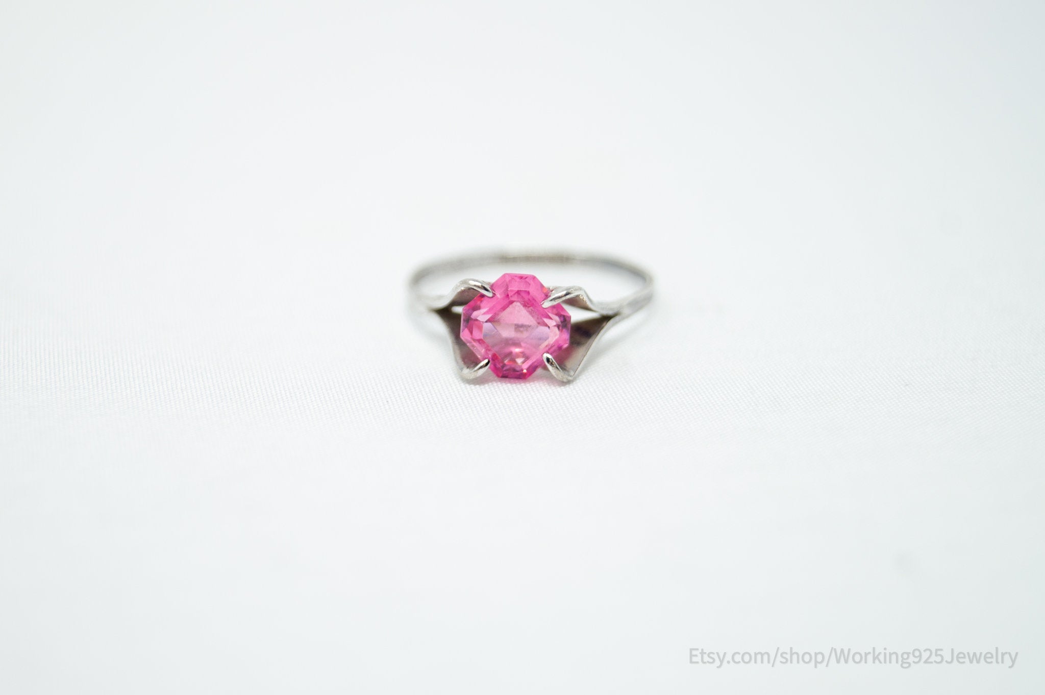 Vintage Delicate Joseph Esposito Espo Pink Glass Sterling Silver Ring Size 4.75