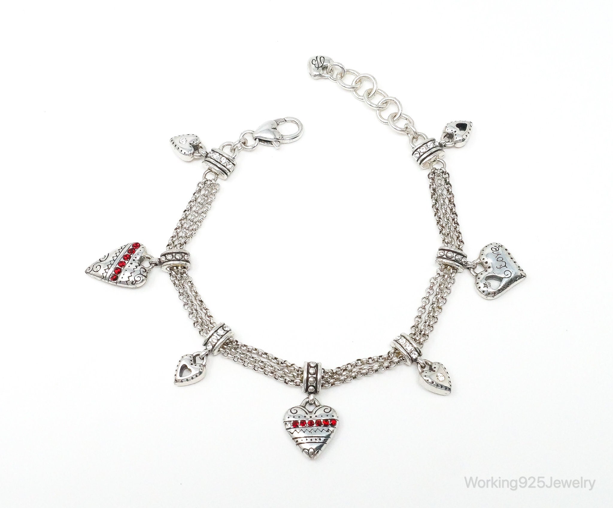 Designer Brighton Cubic Zirconia Heart Charms Sterling Silver Bracelet