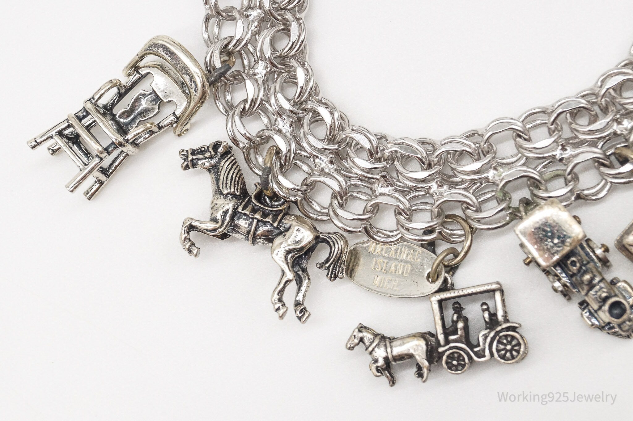 Antique Vintage Charms Sterling Silver Bracelet