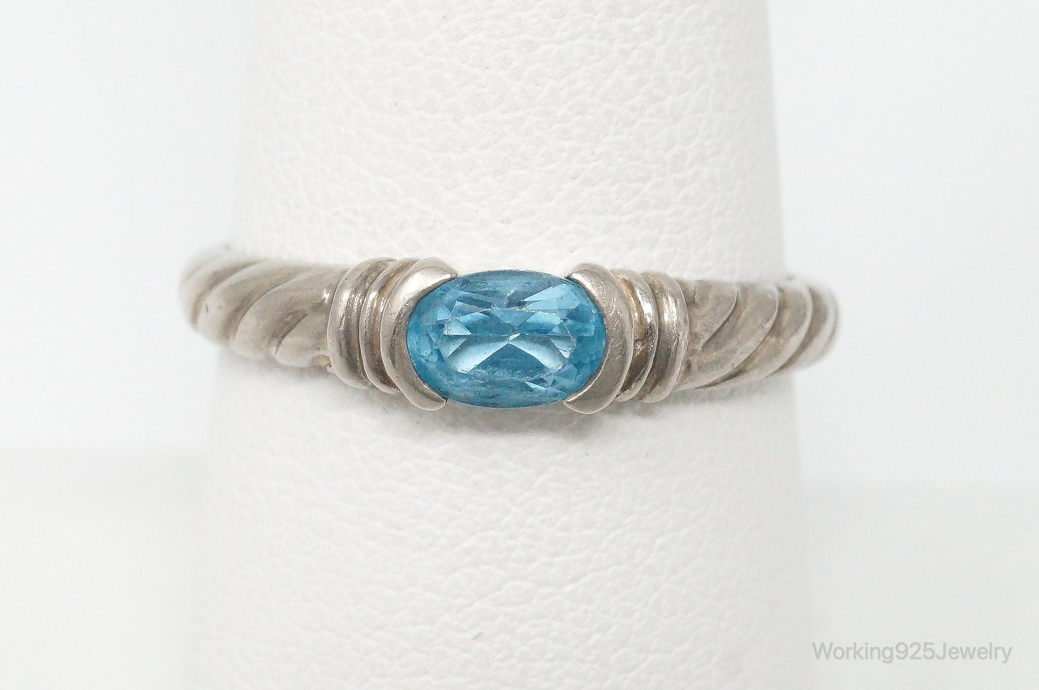 Vintage Blue Topaz Sterling Silver Ring - Size 8